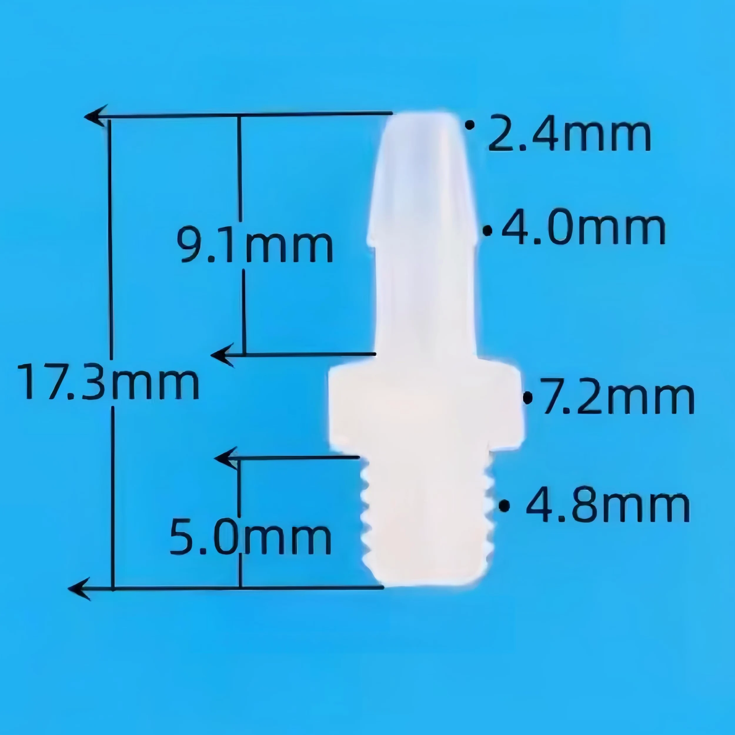 Accesorios de púas for manguera plástico reutilizables, adaptador rosca macho M5, paquete 50, conector tubería PP for laboratorio, maquinaria alimentaria(2.4mm 3/32inch M5)