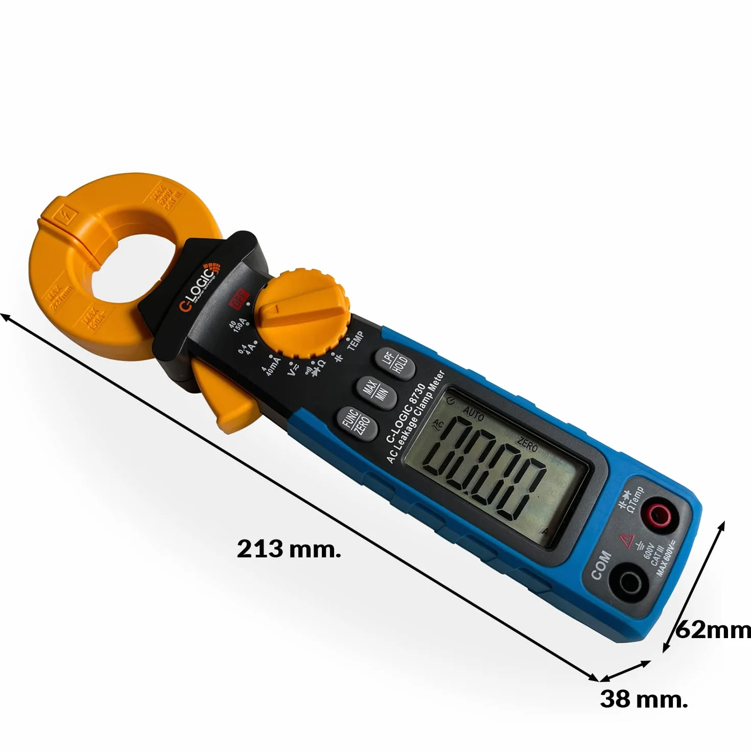 C-LOGIC 8730 Pinza de Fugas de Corriente AC 150A TRMS y Filtro Paso Bajo (LPF) Tension AC/DC 600V Resistencia Capacitancia Temperatura Rango AUTO CAT. III 600V