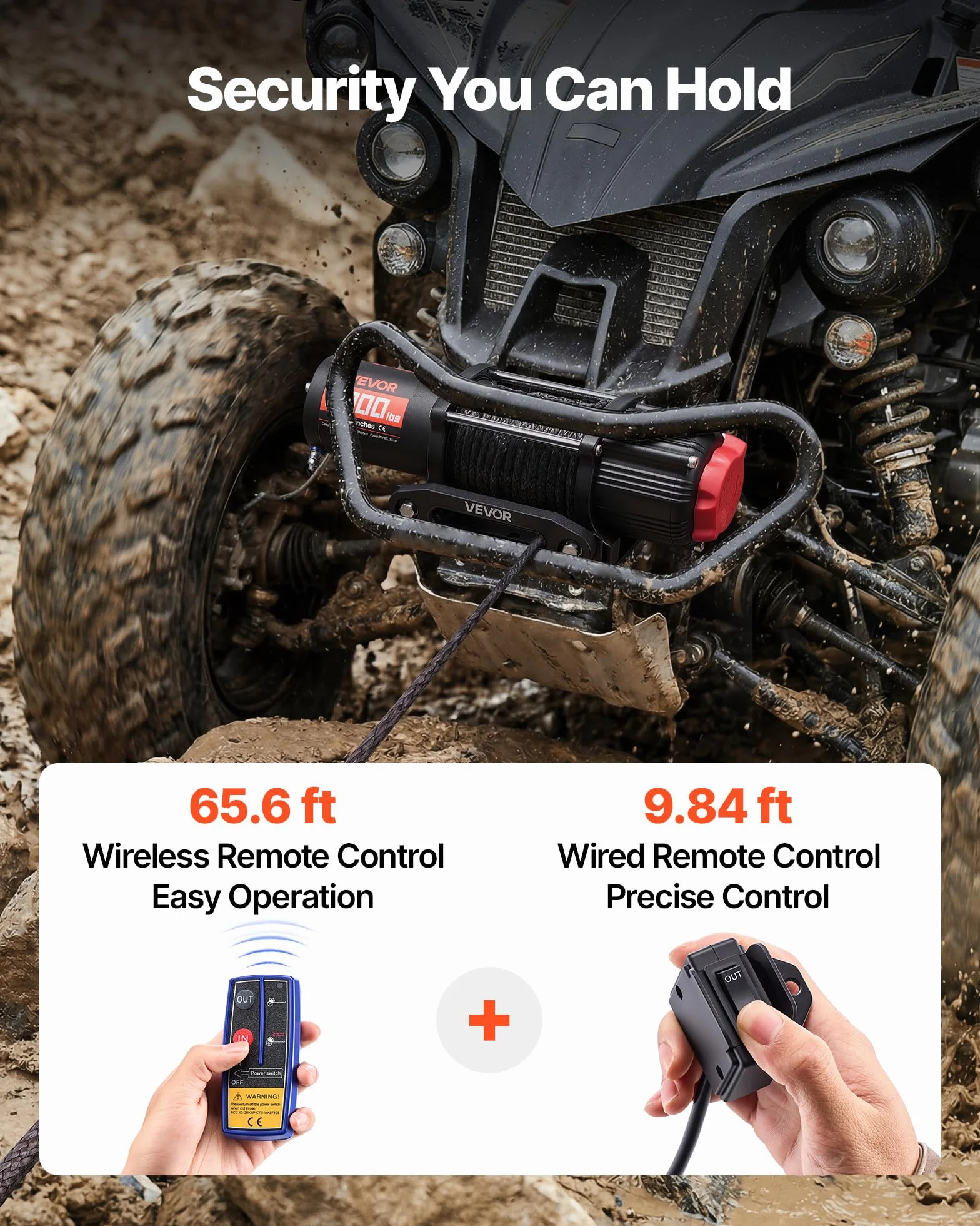 VEVOR Cabrestante Eléctrico 12V 2721 kg para ATV UTV con Cuerda Sintética de 6 mm x 15 m, Motor 2,6 kW, Control Remoto con Cable, Guía de Cable, Gancho y Soporte de Montaje para Exteriores Todoterreno