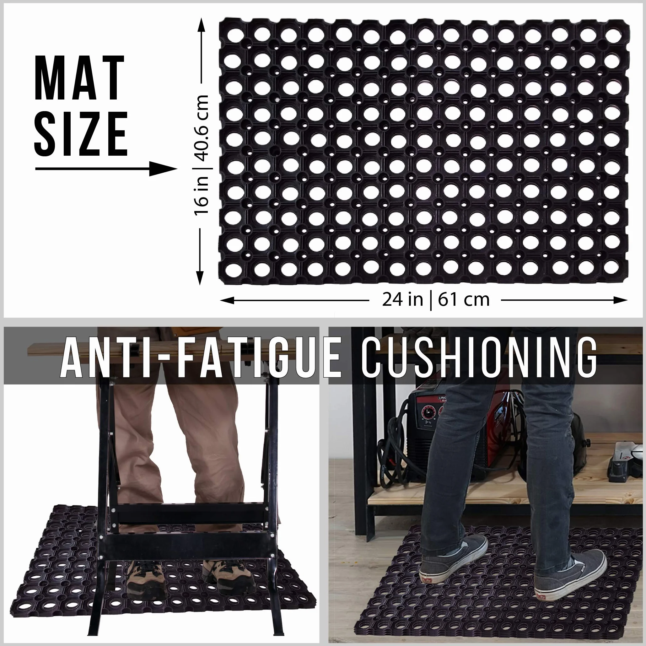 SafetyCare Alfombrilla de goma de drenaje flexible de alta resistencia - Alfombrilla de confort antifatiga - Estilo de restaurante y bar – 66 x 40 cm