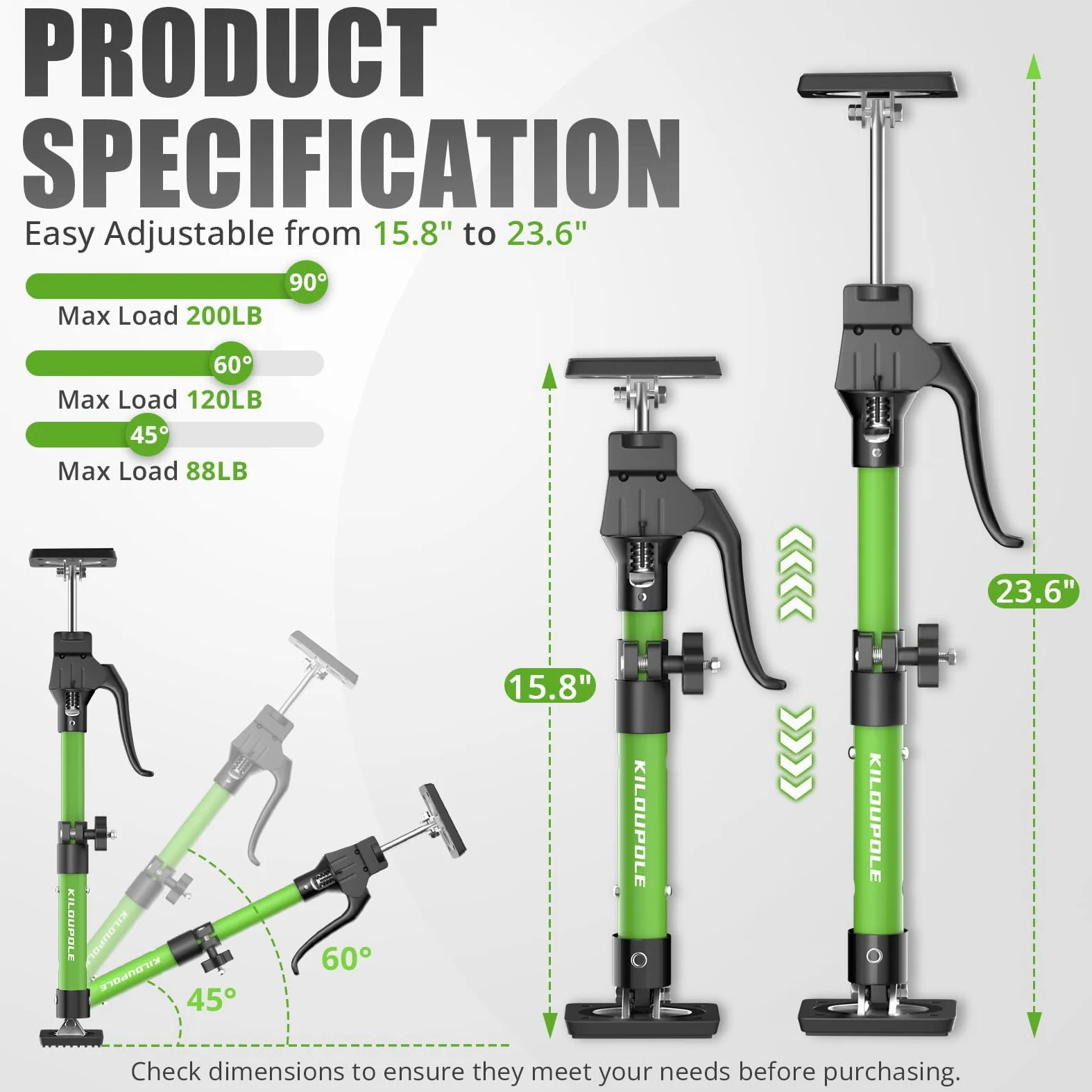 KILOUPOLE Herramienta de soporte ajustable, 15.8-23.6 pulgadas, 2 unidades