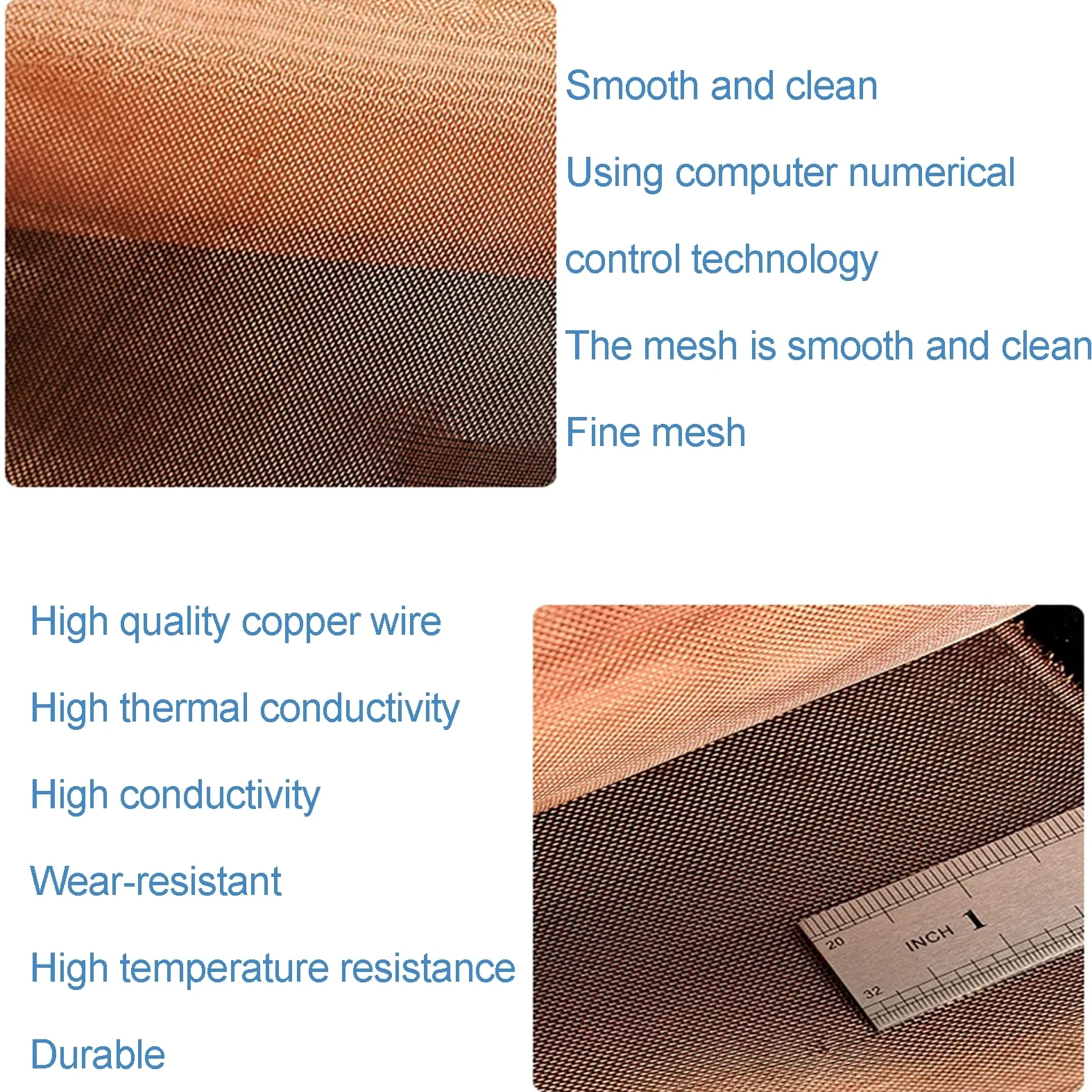 Alambre De Pantalla De Cobre Puro, Malla 120 Malla De Gasa De Cobre Puro 39 in (W) X39 in (L) Malla De Pantalla De Filtro De Resistencia A Altas Temperaturas,Copper Mesh,120mesh