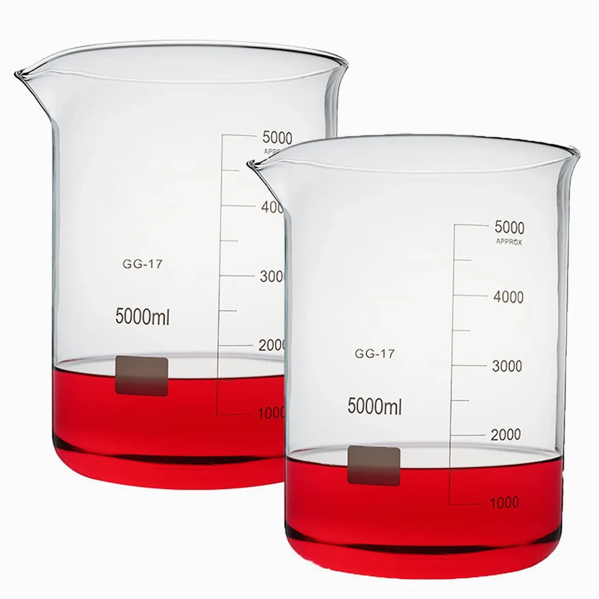 Vasos de vidrio de forma baja de 5000 ml, vaso de laboratorio de borosilicato transparente, vaso de medición graduado de vidrio con pico, reutilizable, para laboratorio/escuela/hogar, 2 piezas (2 pi