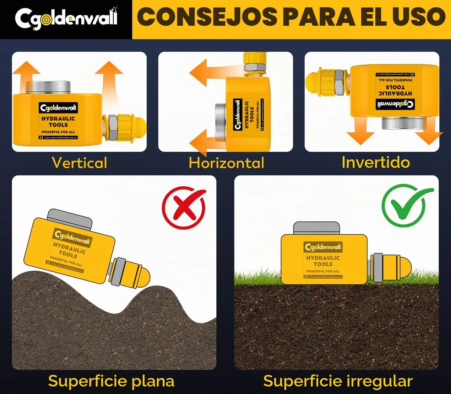 CGOLDENWALL Gato Hidráulico 20T con Bomba CP-180, 14mm Carrera, 58mm Altura Propia, Área Efectiva 33.16cm², para Maquinaria de Construcción (FPY-20T+CP-180)