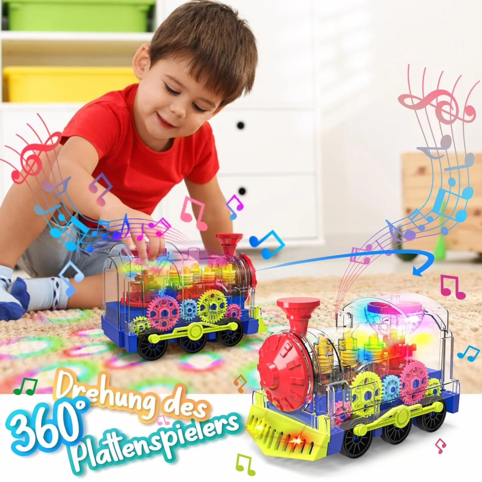 Juguete de Tren Luminoso para Niños Pequeños: Engranaje Transparente con Luces y Música, Educativo para Gatear
