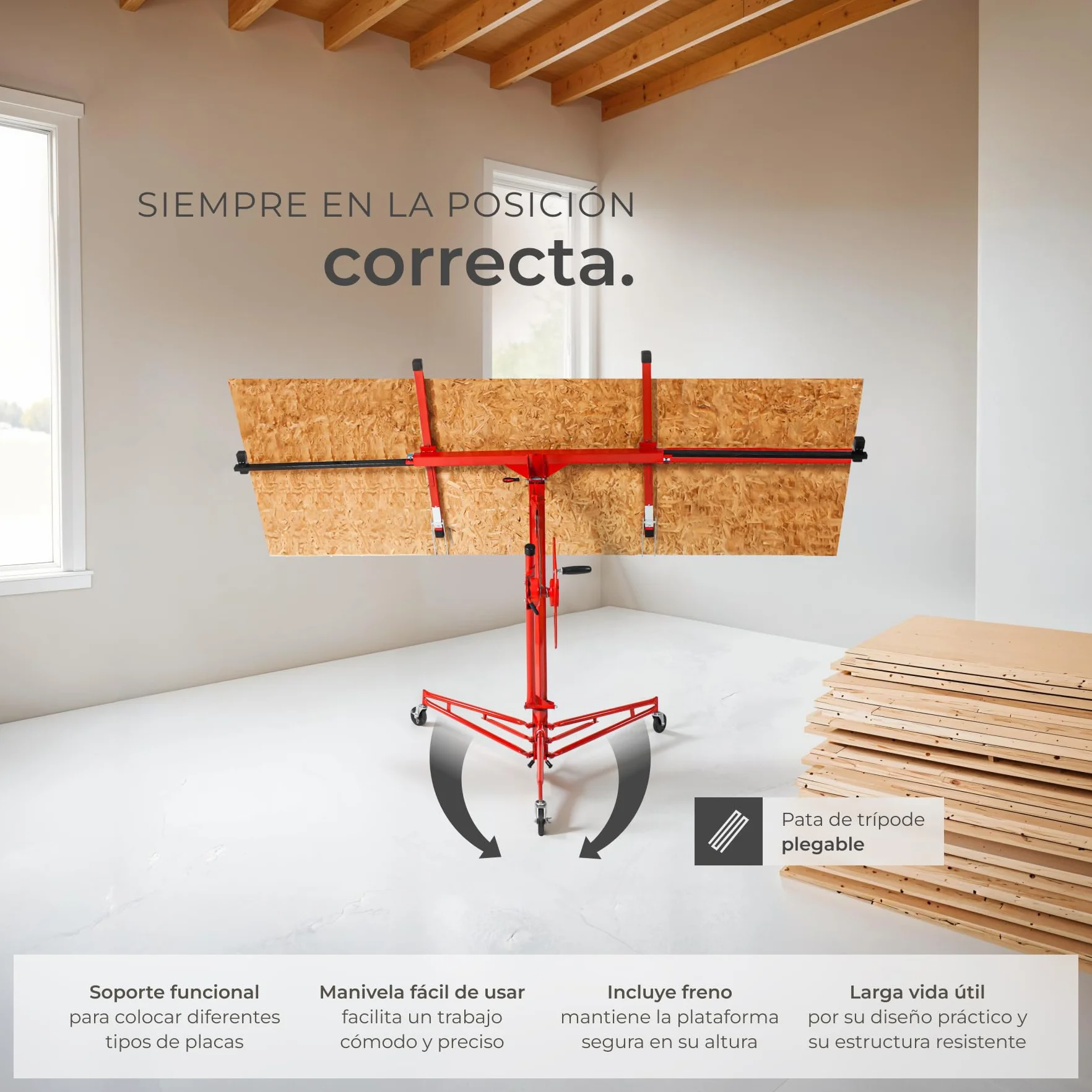 TecTake® Elevador Placas de Yeso, Pladur Profesional, Herramientas para Pladur, Plataforma Elevadora, Maquina de Pladur, Caballete Extensible, Planchas de Pladur, Carga 68 kg - Rojo