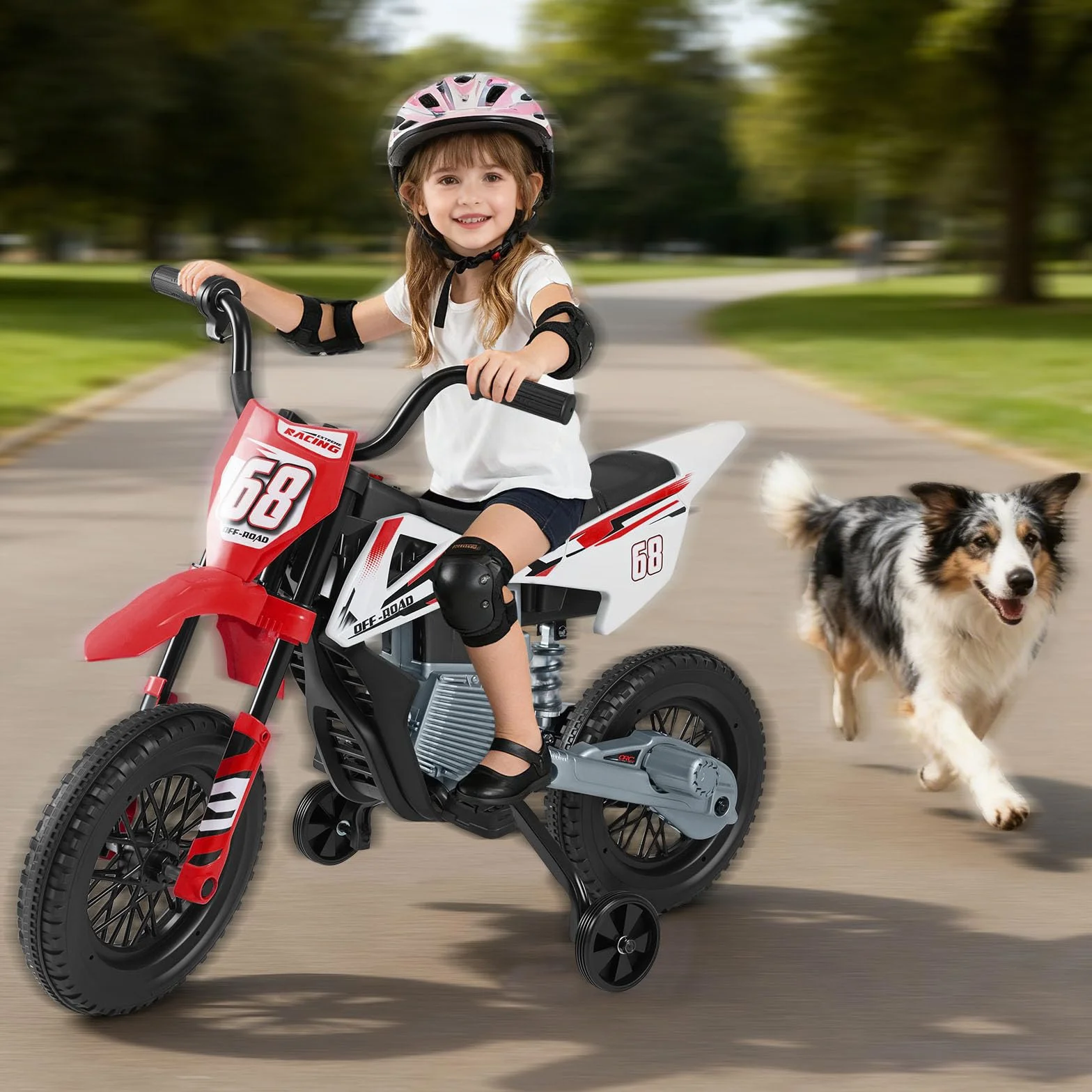 COSTWAY Motocicleta Eléctrica Infantil 12V con Ruedas de Entrenamiento Desmontables y Suspensión de Resorte (Rojo)