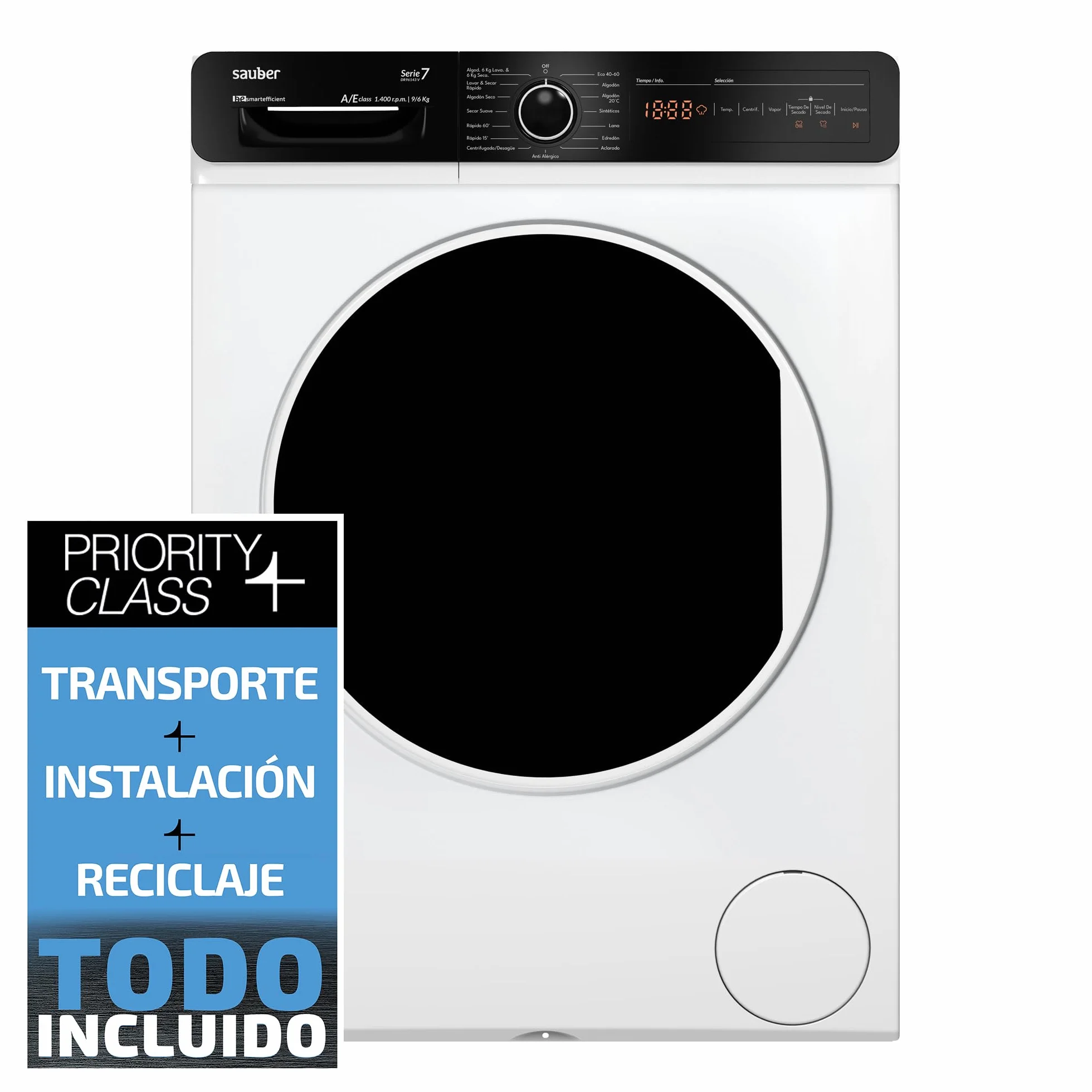 Sauber Lavadora-Secadora SERIE 7 DR96143 9kg Lavado 6kg Secado 1400 RPM A/E Motor Inverter