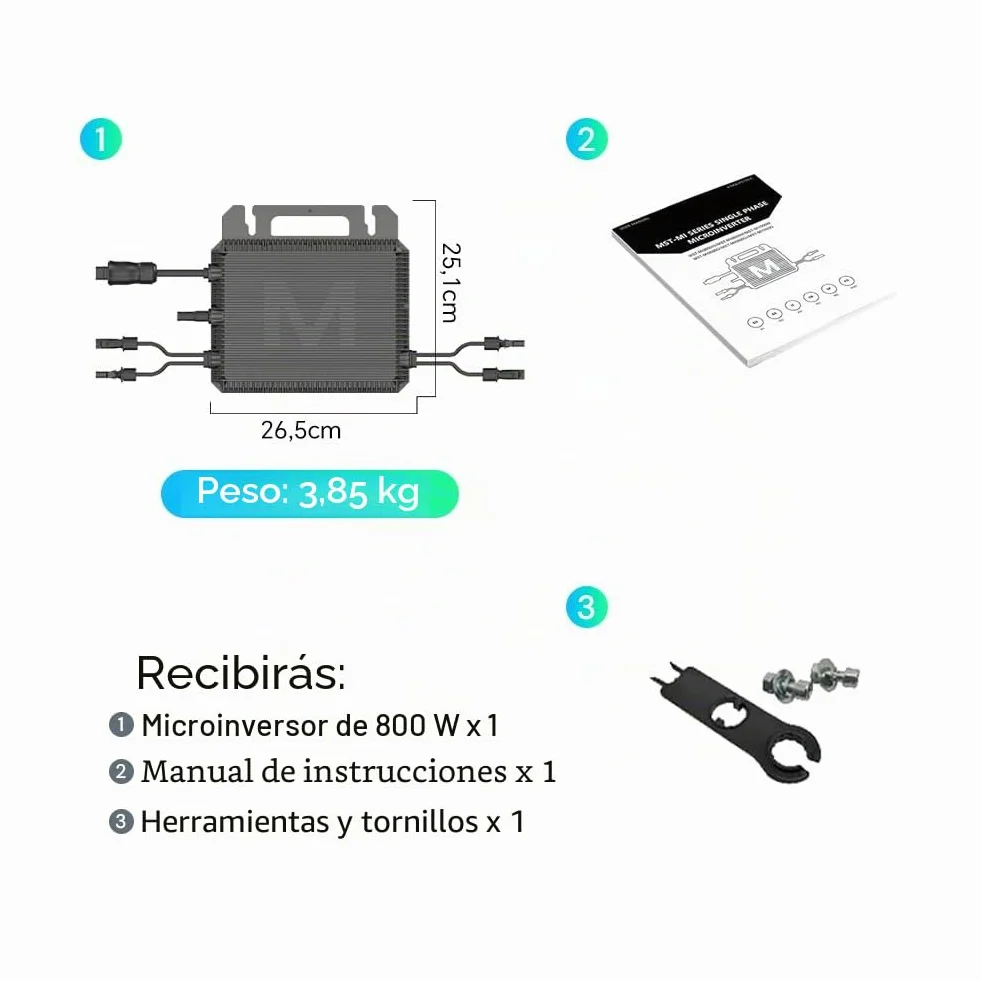 Marstek Saturn Microinversor 800 W – 230 V CA, 2 MPPT, Entrada CC 16–60 V, Inversor Solar para Sistema fotovoltaico de balcón, IP67, Control por App, Plug & Play, para módulos solares