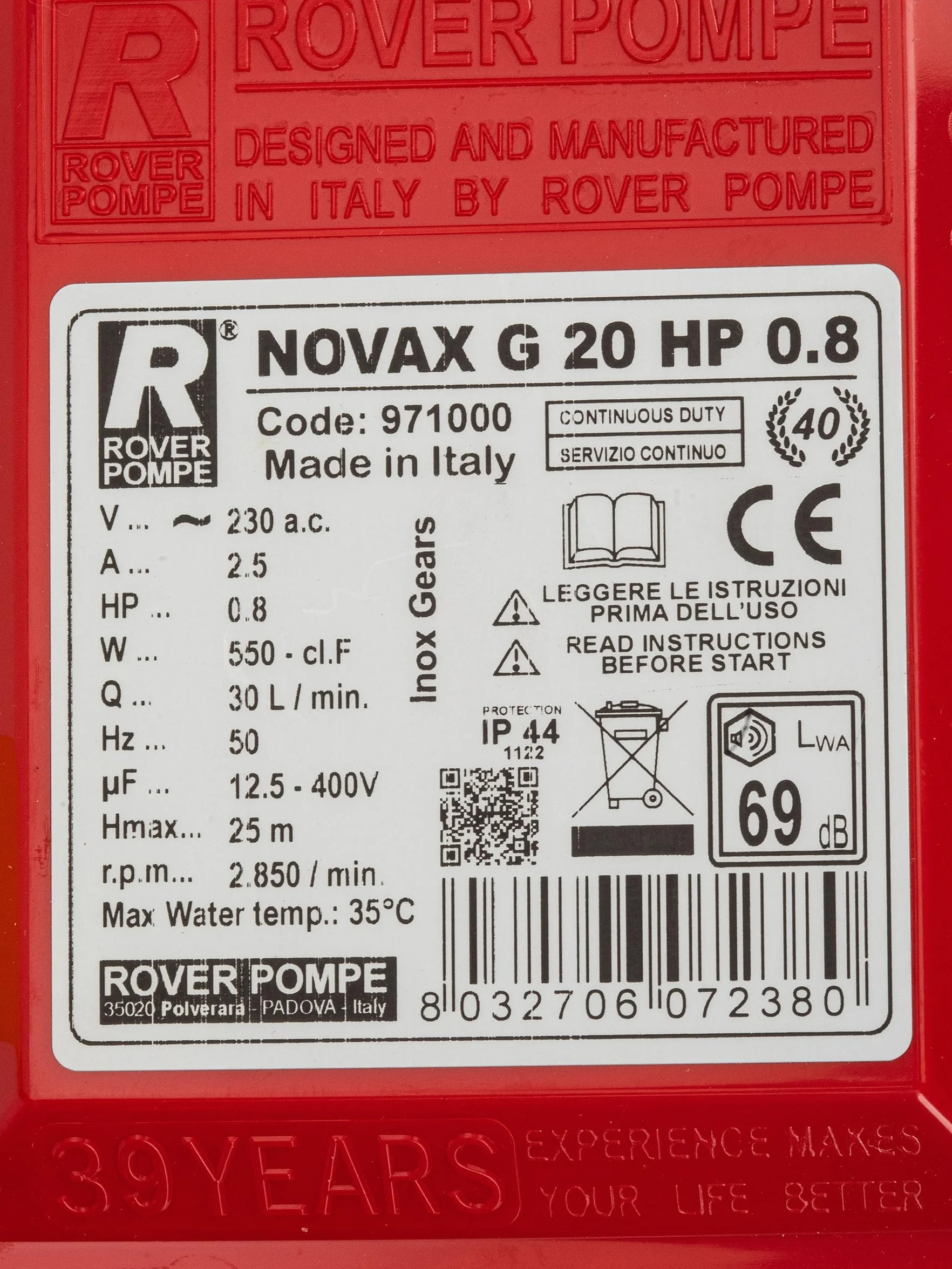 Bomba NOVAX G 20 HP 0,8
