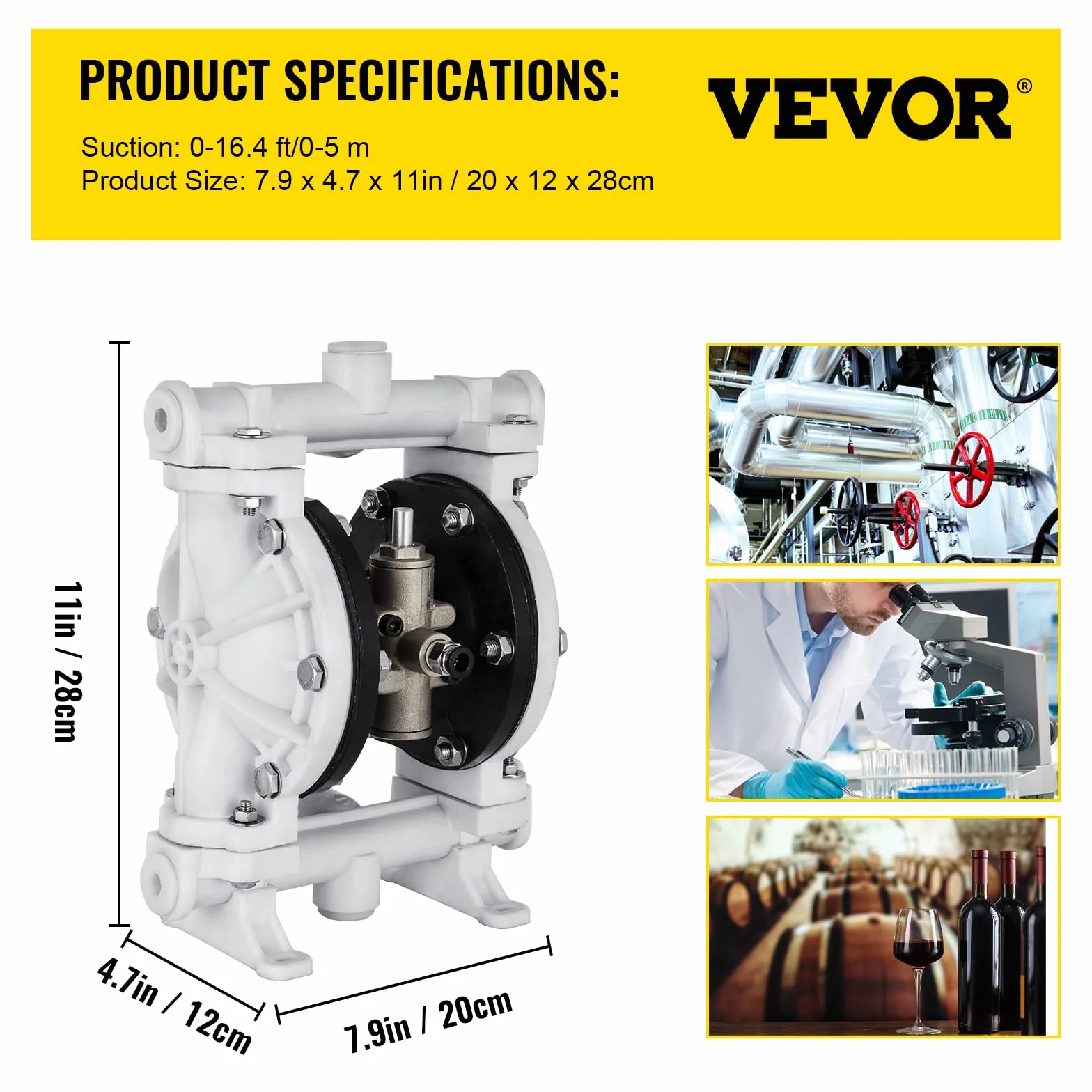 VEVOR Bomba neumática de doble diafragma 13,2 GPM 120 PSI 12,7 mm PTFE para transferencia de fluidos
