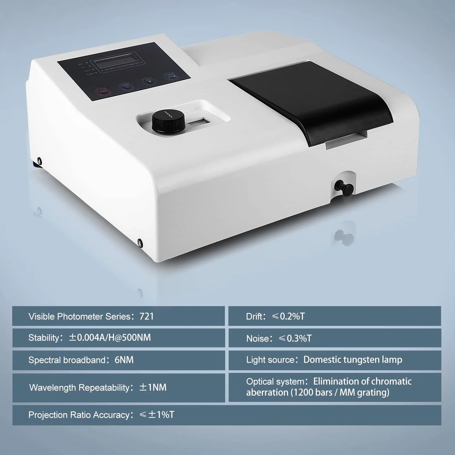 Espectrofotómetro Portátil 721 LDC Digital Lab 350-1020 nm 6 nm Lámpara de Tungsteno