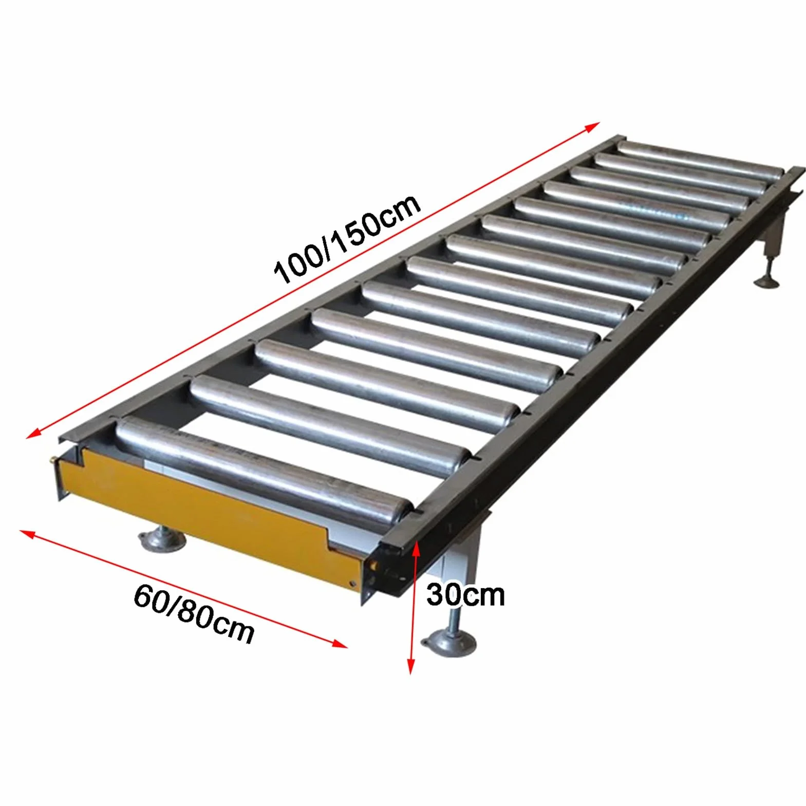 Rodillo transportador industrial ligero de acero galvanizado sin enchufes, empalmable, perfecto para almacenes y fábricas, 150 x 80 x 30 cm, diseño de carga