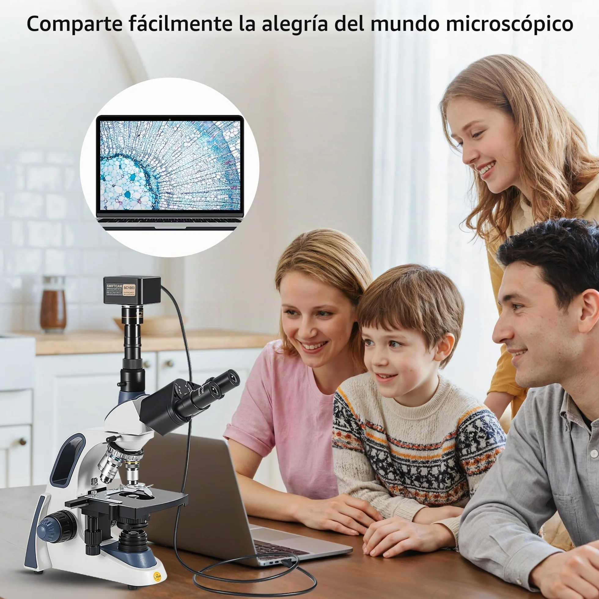 SWIFT Swiftcam - Cámara 10 MP para microscopios con objetivo reductor, kit calibración, adaptadores ojos, cable USB 3.0 SC1003-CK