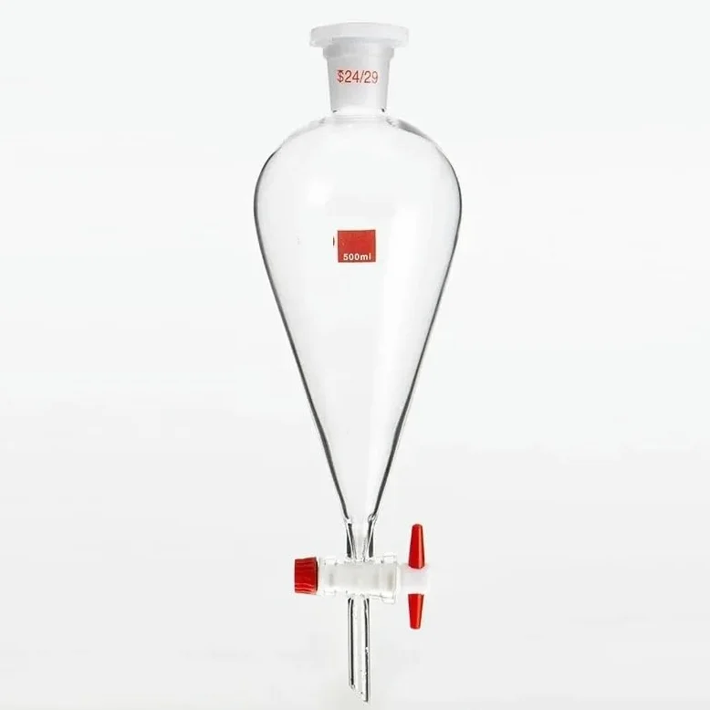 Embudo de separación en forma de pera de vidrio de laboratorio(500ml(PTEE))