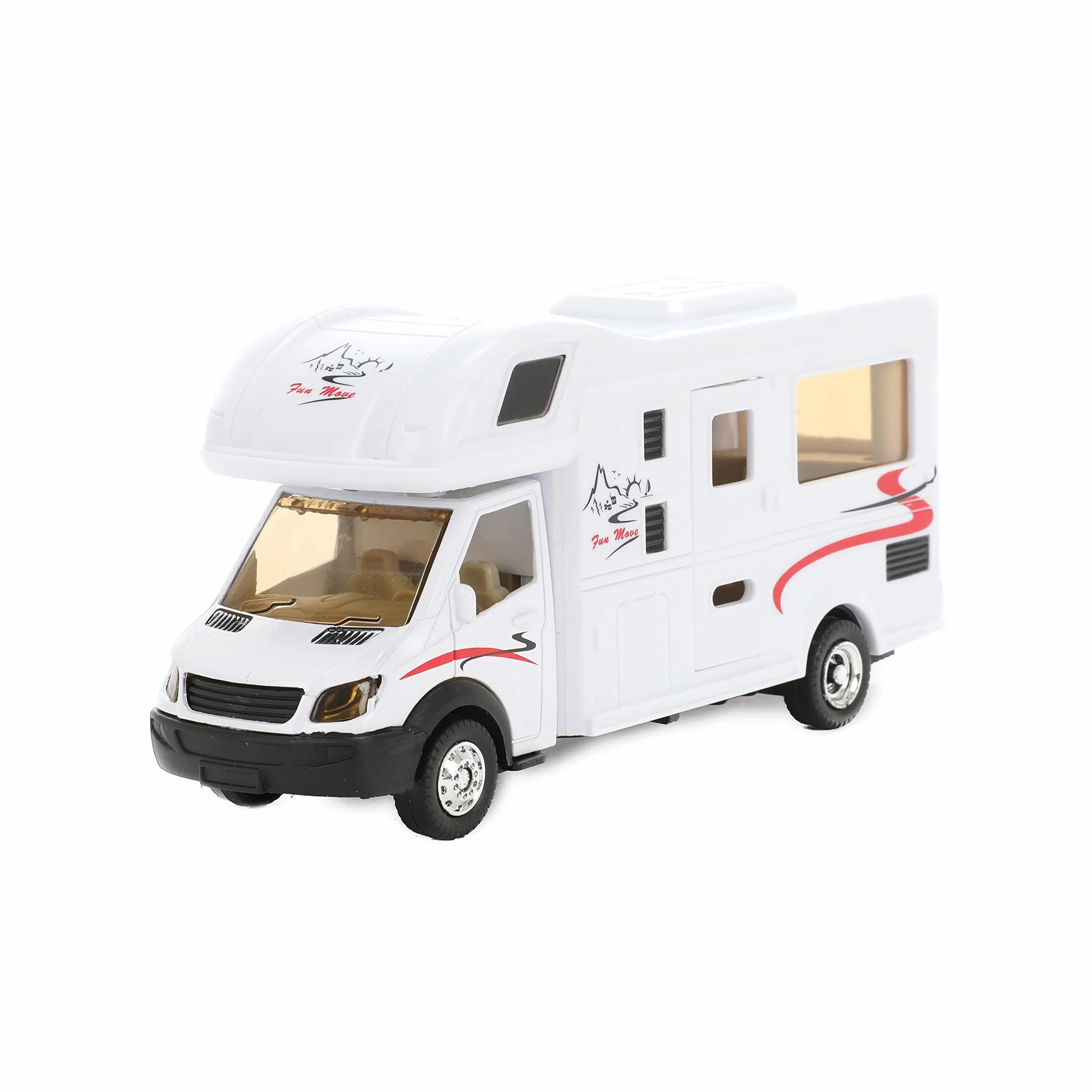 Toi-Toys Camper con Remolque de Barco - Coche de Juguete - Caravana & Barco de Carreras - Motor de Retirada - Modelo Coche a Partir de 3 años
