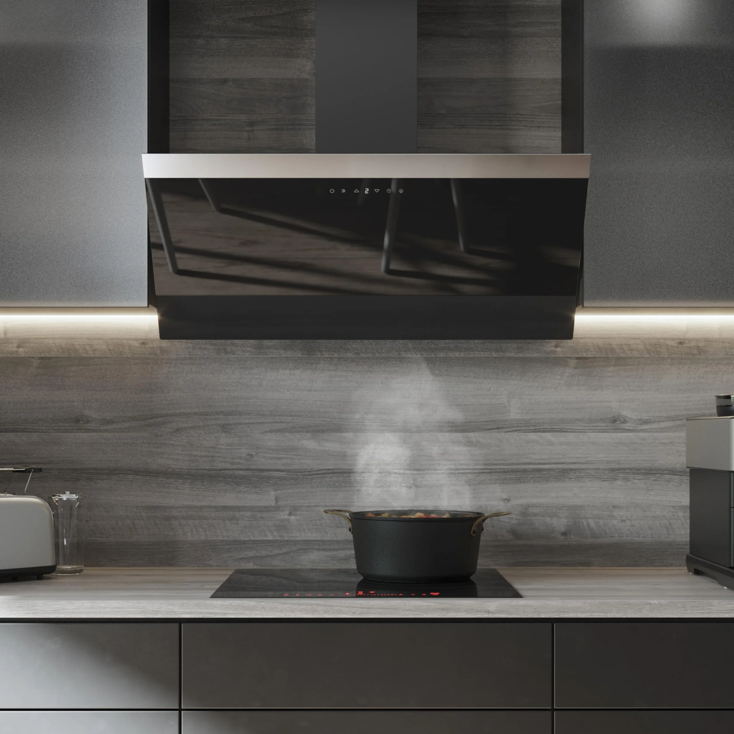 Cecotec Campana Extractora Decorativa 90cm Bolero Flux DT 906500 Glass Black 165W 650m3/h Control Táctil Booster