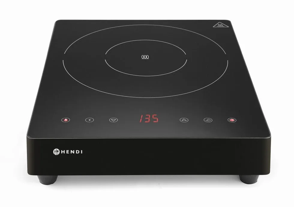 HENDI Placa de inducción de sobremesa, controles táctiles, temporizador, 60–240 °C, 230V/3500W, 337x417x(H)85mm, acero inoxidable, negro