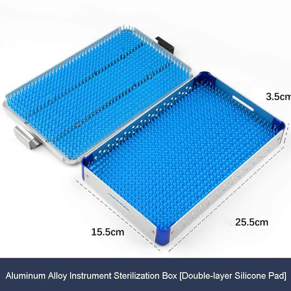 Bandeja de esterilización para Instrumentos, Caja de Instrumentos de aleación de Aluminio con tapete de Silicona, para Instrumentos quirúrgicos, médicos y dentales, 25,5 x 15,5 x 3,5 cm