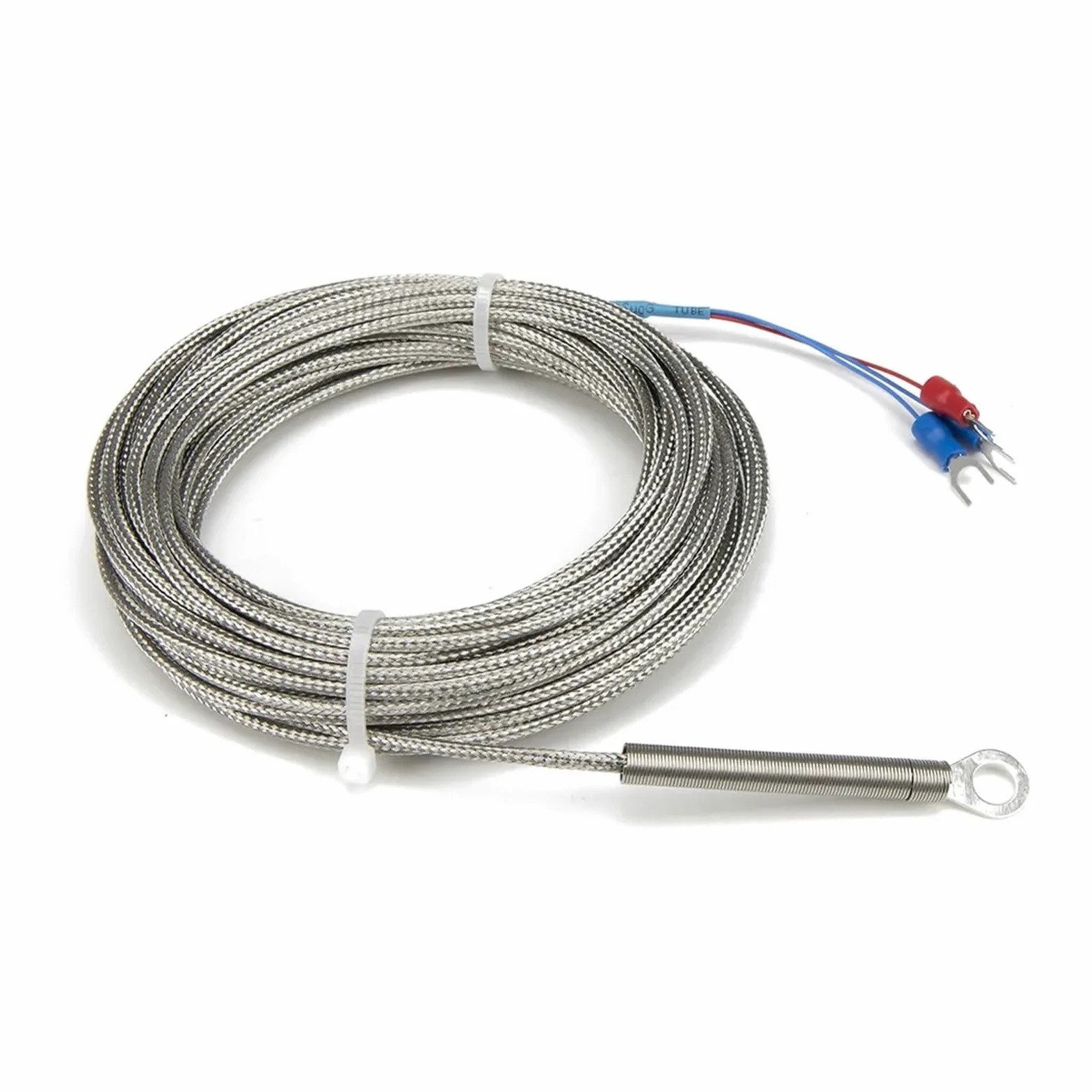 Sensor de temperatura RTD con cabezal de anillo y orificio de 6 mm y cable metálico de 10 m, tipo PT100(5mm hole)