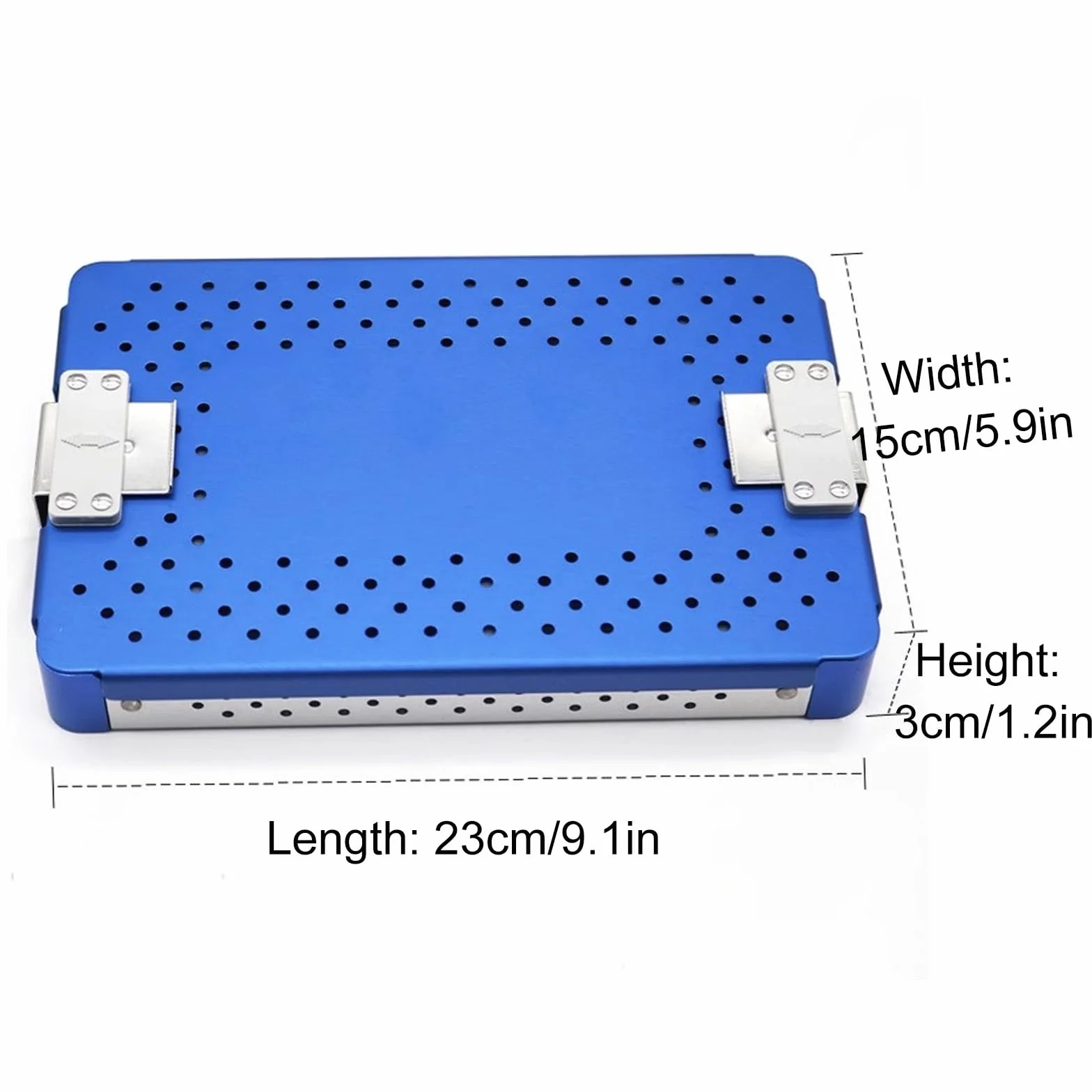 Caja de esterilización for Instrumental quirúrgico, de aleación de Aluminio con Almohadilla de Silicona, Ideal for hospitales e Instrumental Dental.(Blue)