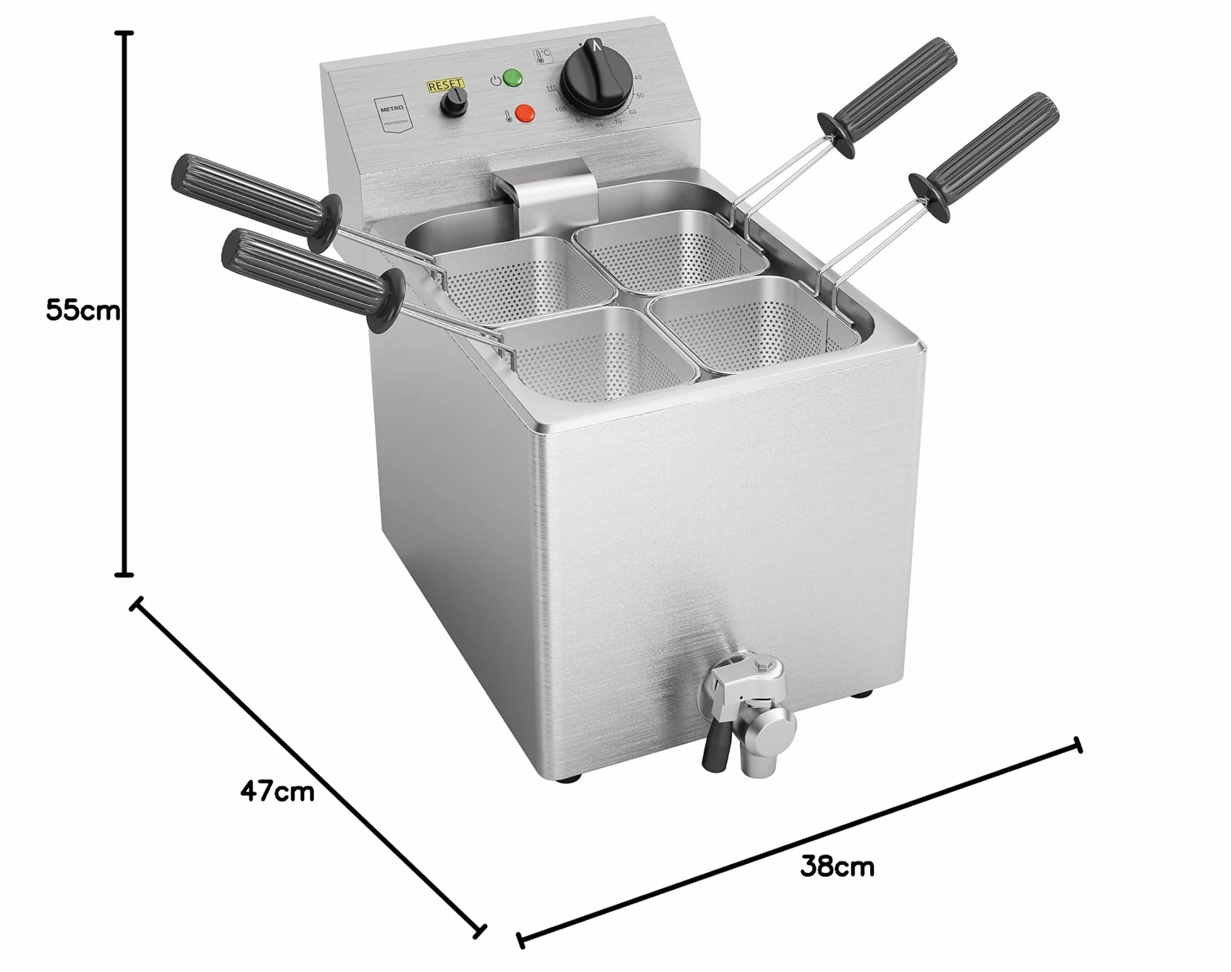 METRO Professional Cuiseur à Pâtes Électrique GNC1008, 47 x 55 x 38 cm, 4 Paniers, 3150 W, 8L, Argenté