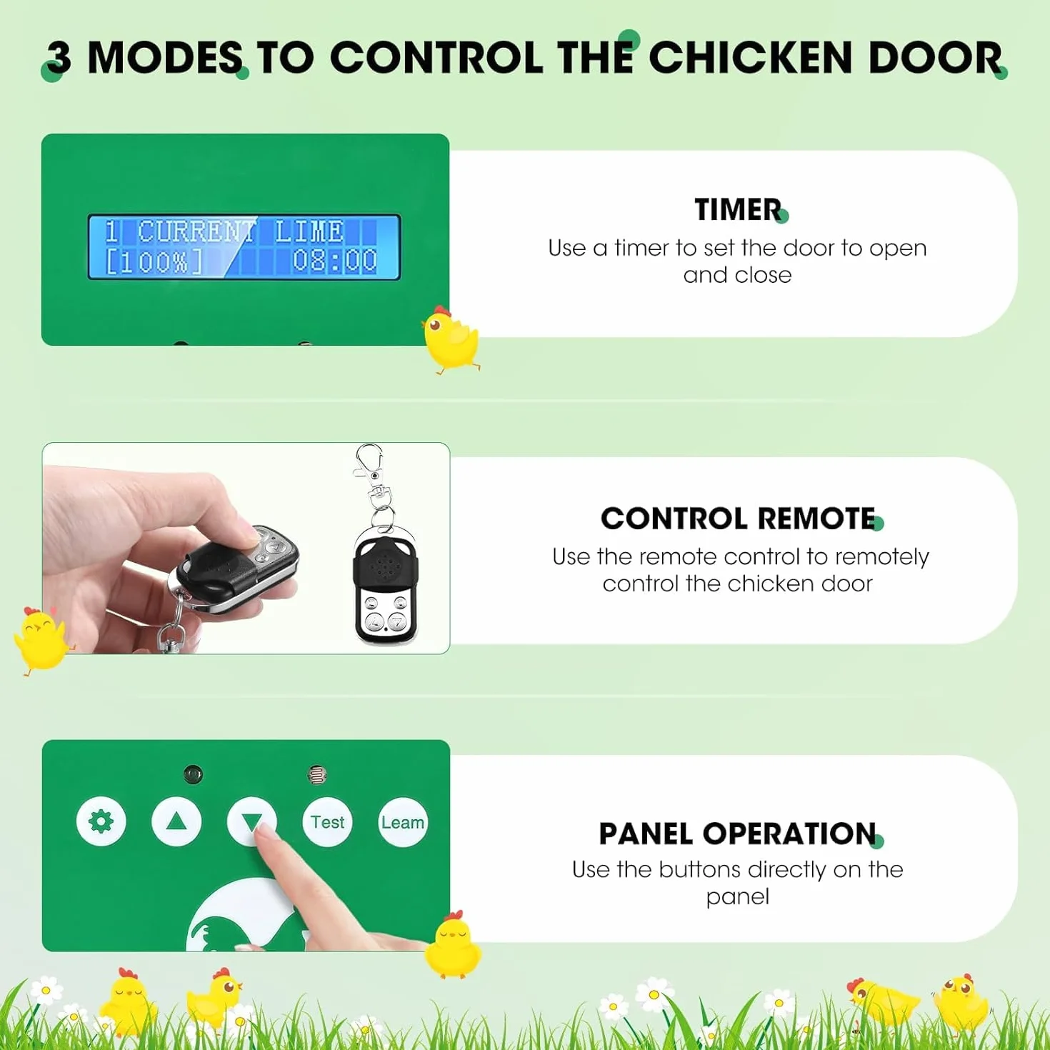 Sunowl Puerta Automática para Gallinero con Temporizador y 2 Controles Remotos, Kit Eléctrico (Verde)