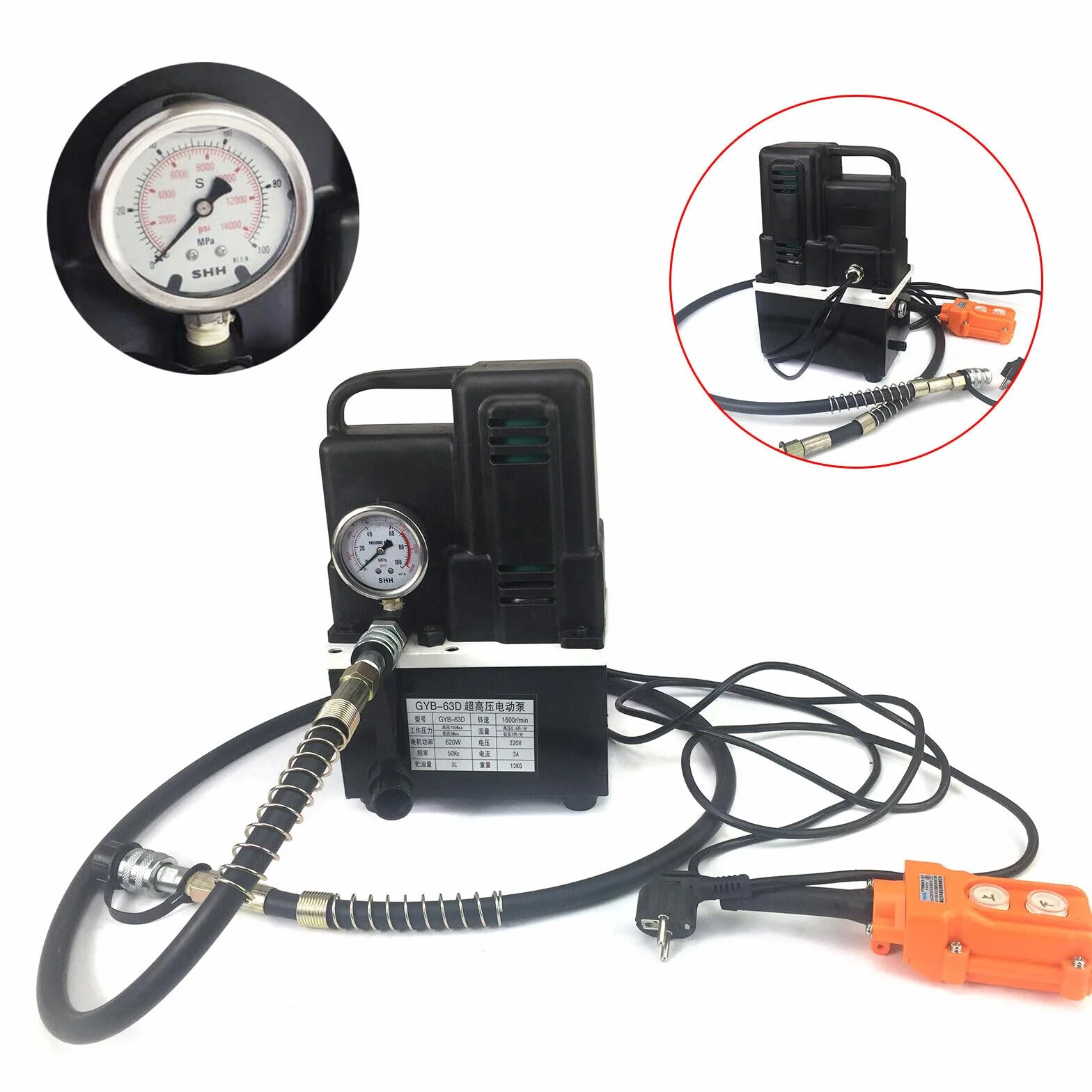 Bomba hidráulica eléctrica de 700 bar y 220 V, color negro, bomba compacta de alta presión para aplicaciones versátiles, ligera, potente y fiable para tareas hidráulicas