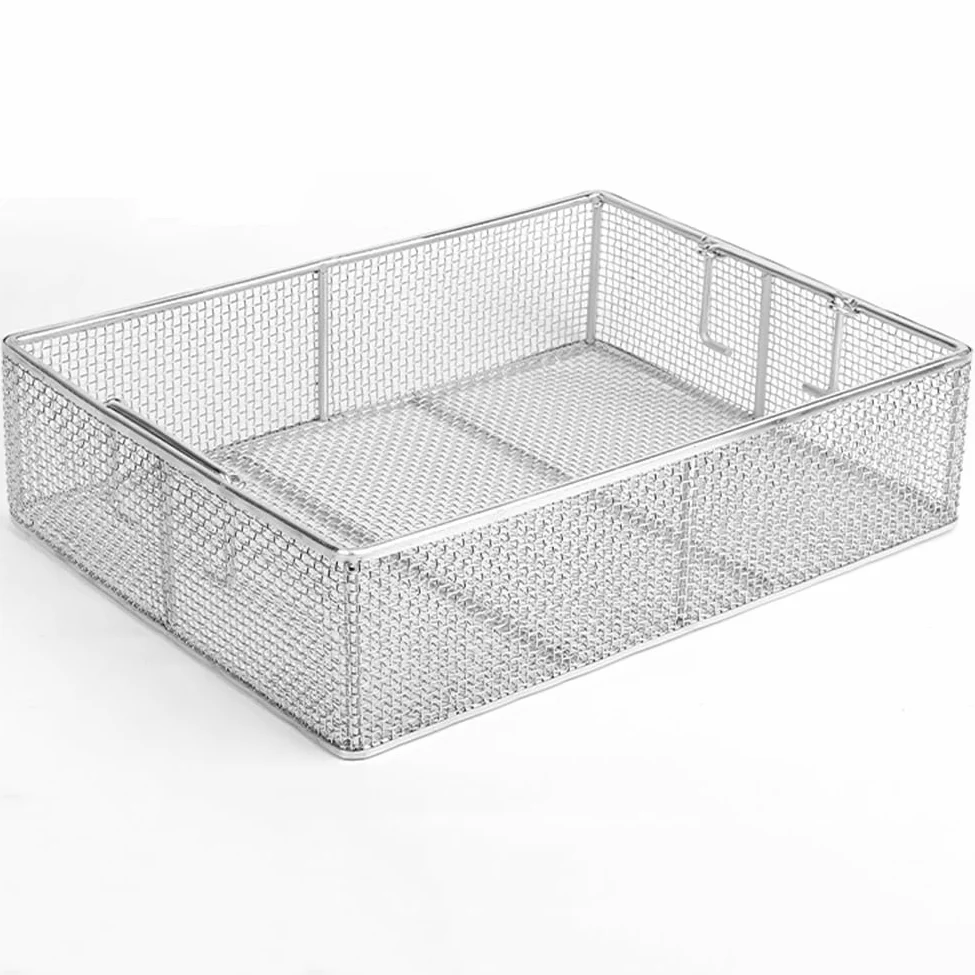 Cesta rectangular de acero inoxidable 304 para esterilización de instrumentos, cesta de lavado perforada de malla de 4 mm para herramientas médicas
