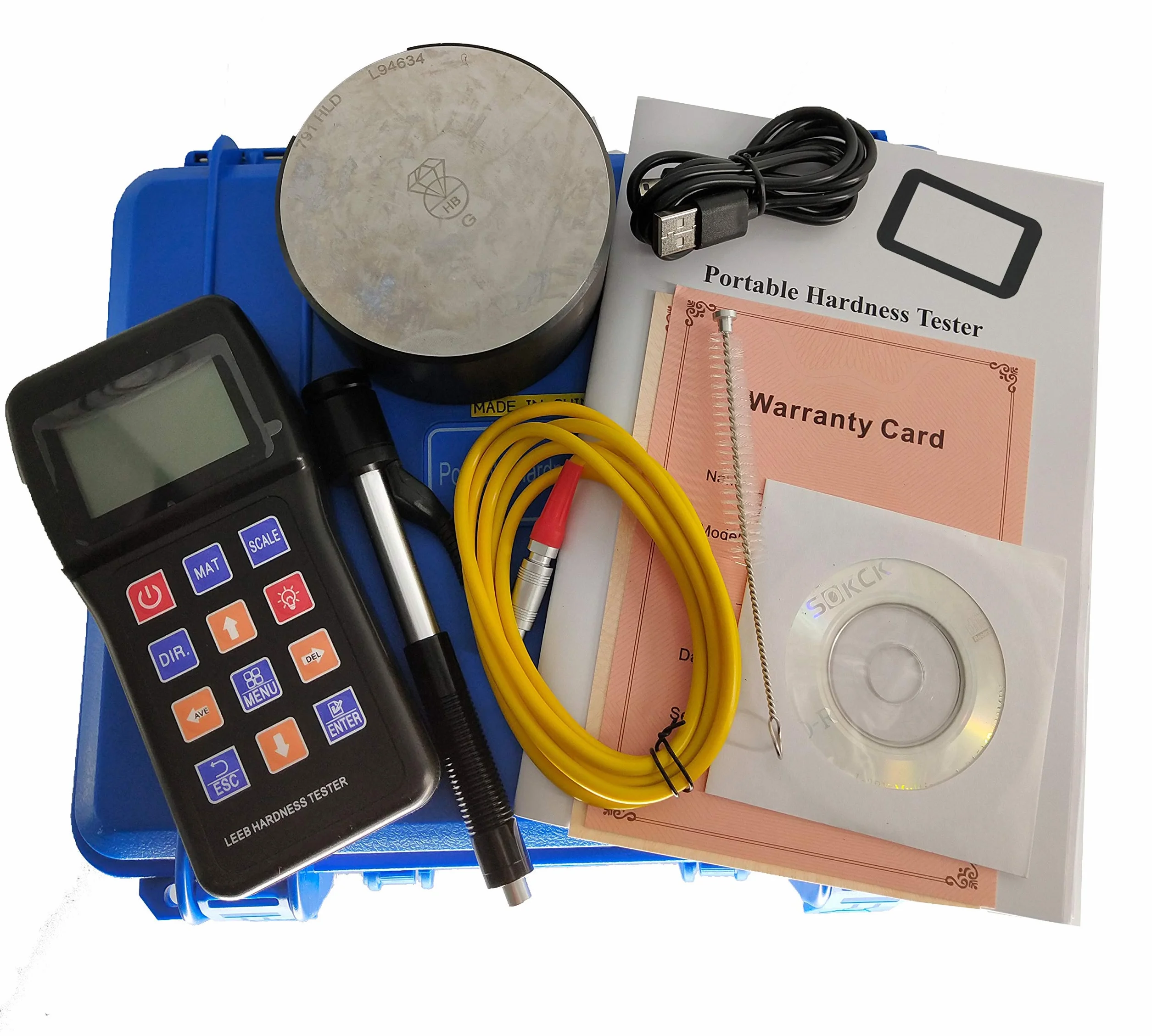 Medidor de dureza para metales, instrumento de durómetro portátil con sensor de 170 a 960 HLD, bloque de prueba de dispositivo de impacto para pruebas precisas de metales