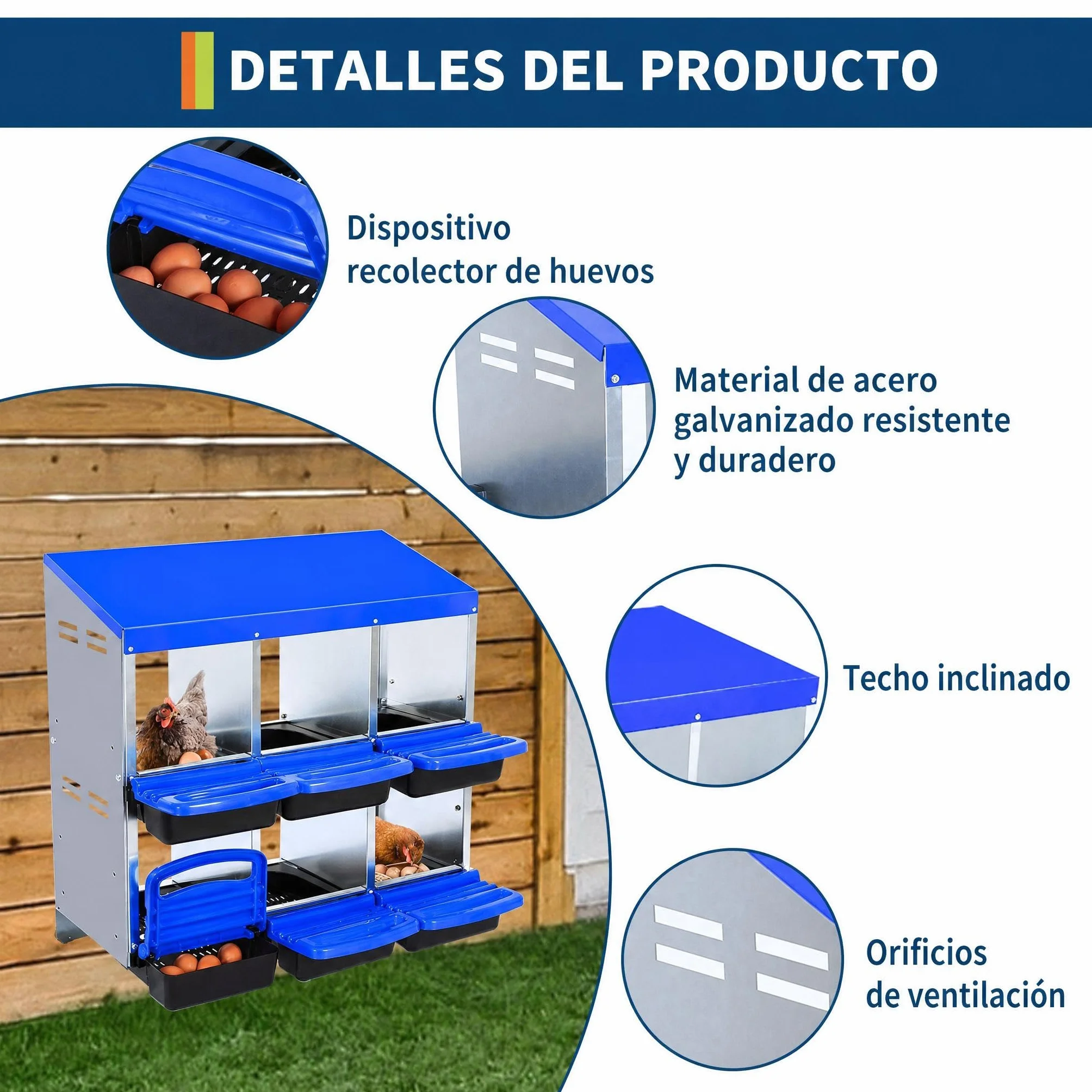 Garvee Caja De Anidación para Gallinas 6 Compartimentos Acero Galvanizado Antióxido Tapa Extraíble