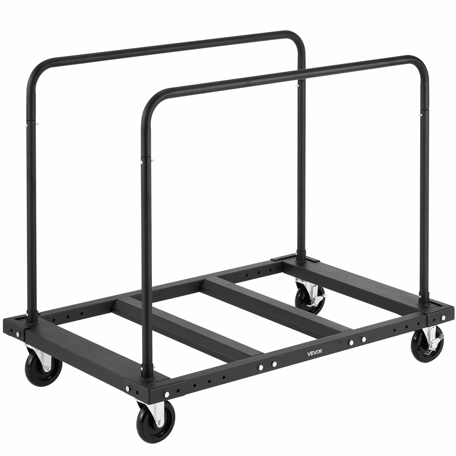 VEVOR Carro de Transporte, Carga 816 kg, con Ruedas Giratorias 12,5 mm, Rodillo para Placas, Abrazadera para Tubos con Correa de Amarre y 2 Pasamanos Laterales, para Almacenes y Garajes, Negro