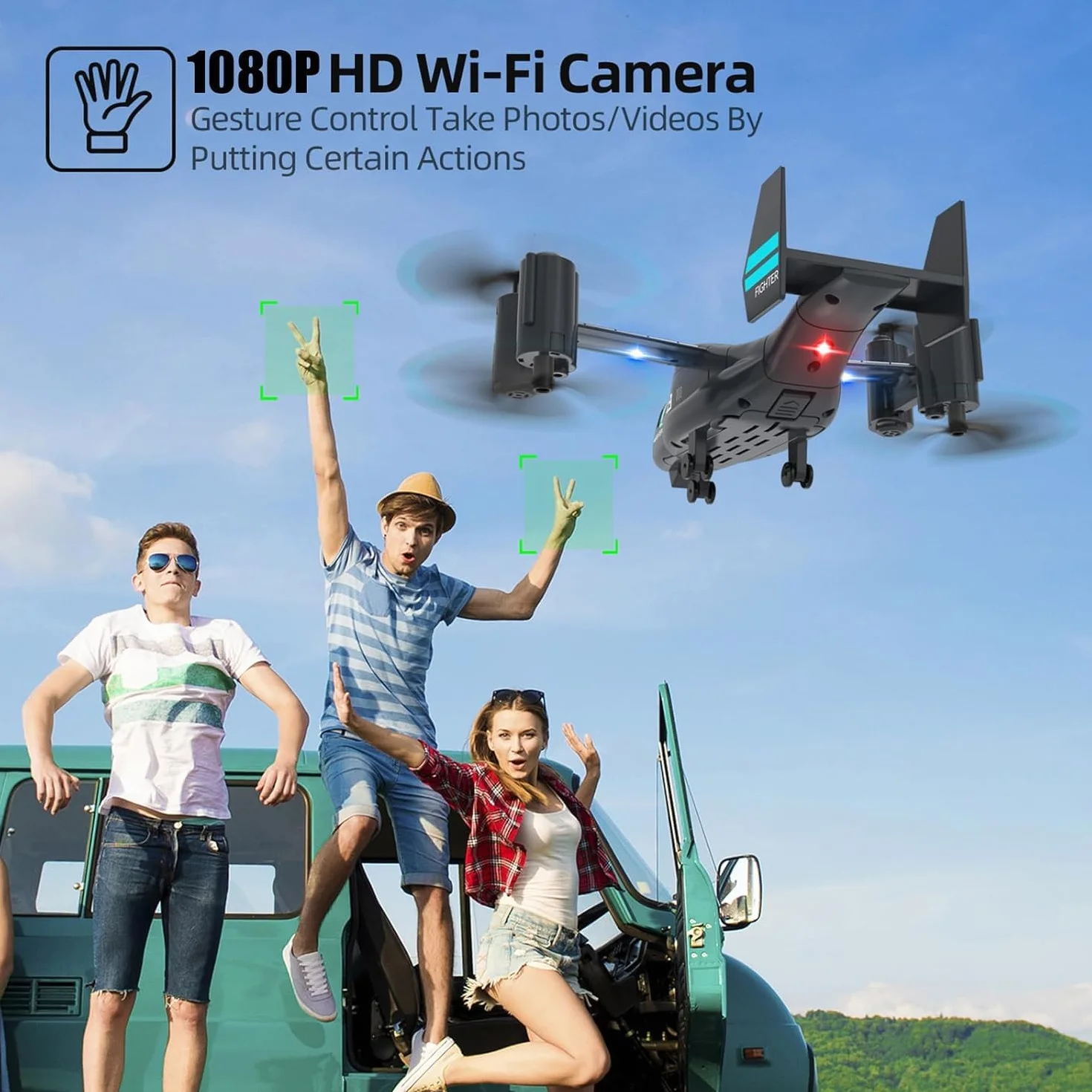 OBEST Helicóptero Teledirigido con Cámara 1080P, Mini RC FPV Drone Juguete, 2 Baterías