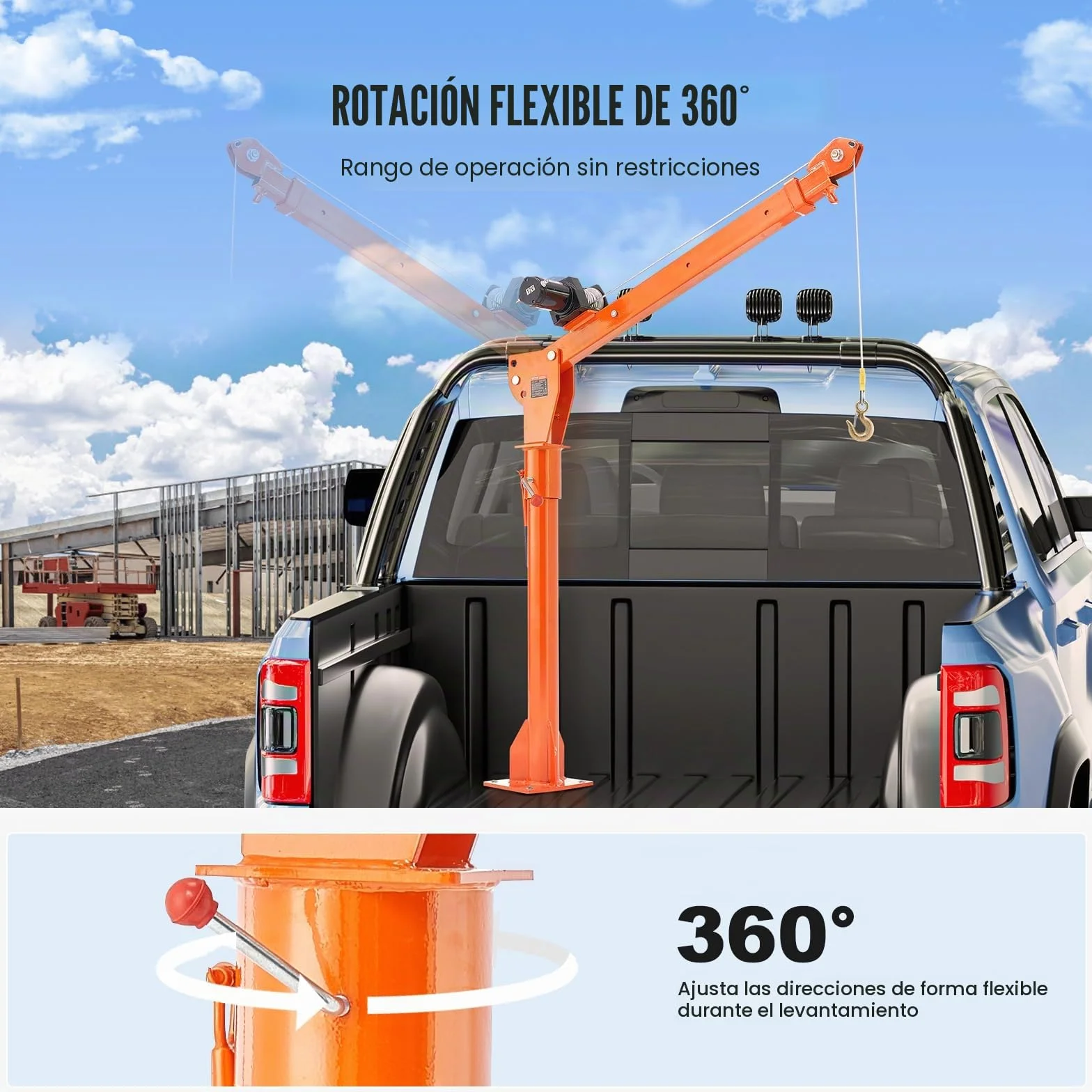 VEVOR Grúa eléctrica para camioneta 1100 libras, grúa plegable montada en camión con cabrestante eléctrico 3500 libras, giro de 360°