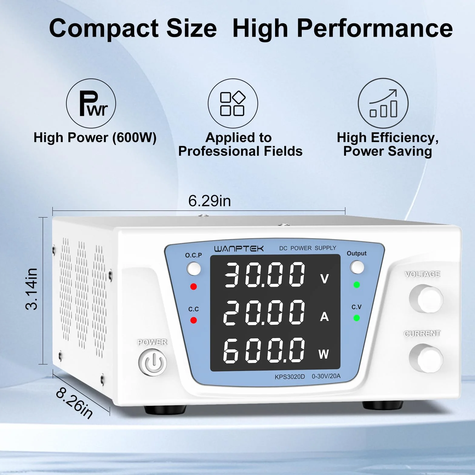 Fuente de Alimentacion Regulable Regulable 30V 20A 600W, Fuente de Alimentación Laboratorio de Alta Potencia con Protección OCP/Output/Controlador Codificador