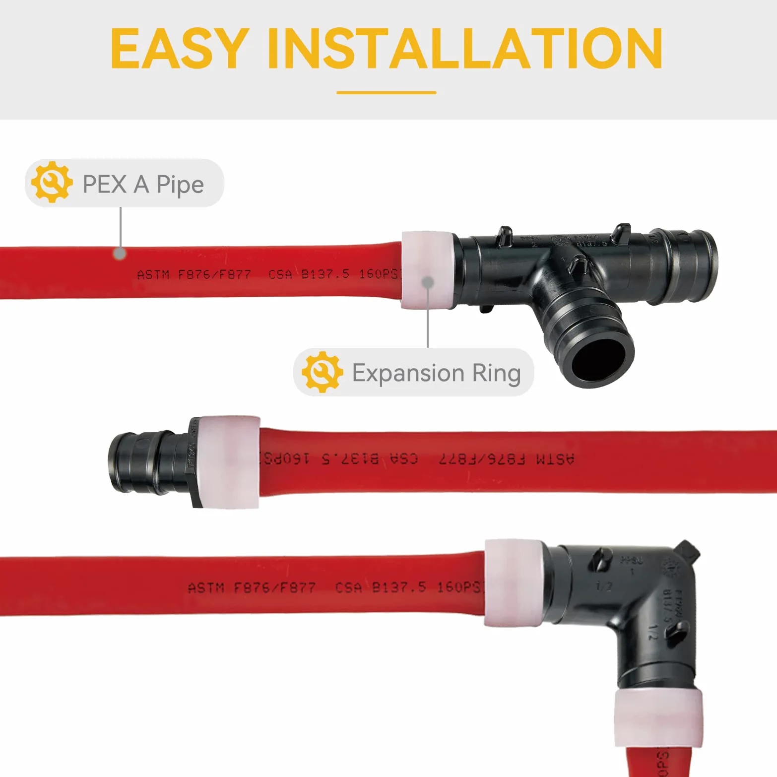 PEX A - Accesorios de expansión de polietileno, 3/4 pulgadas, PPSU PEX-A, codo (10 piezas) + T (10 piezas) + acoplamiento recto (10 piezas) PEX-a conexión de tubo en fontanería