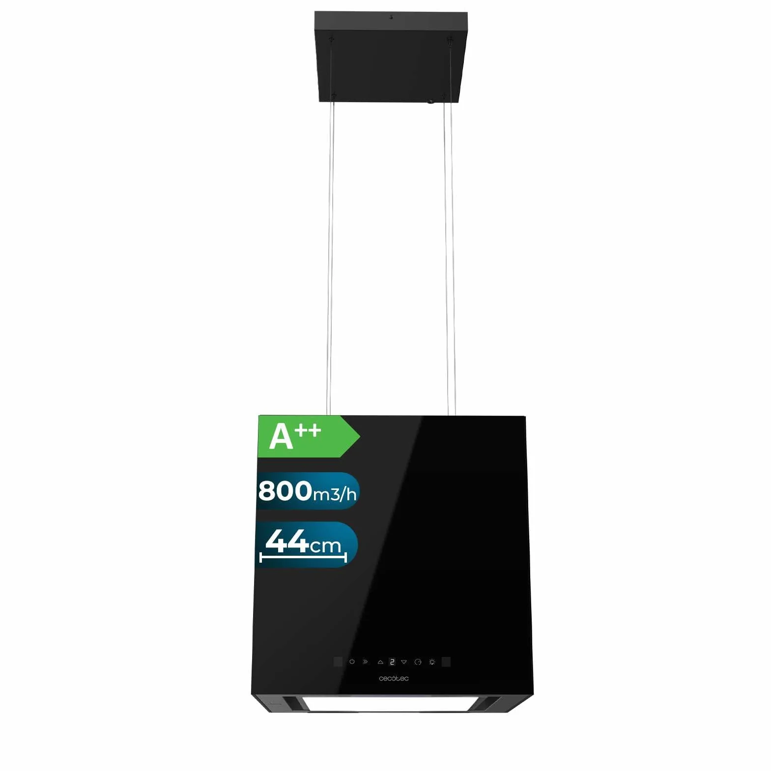 Cecotec Campana Extractora 44cm En Isla Cuadrada Bolero Flux Cct 448000 Glass Black A++ 800M3/H 210W