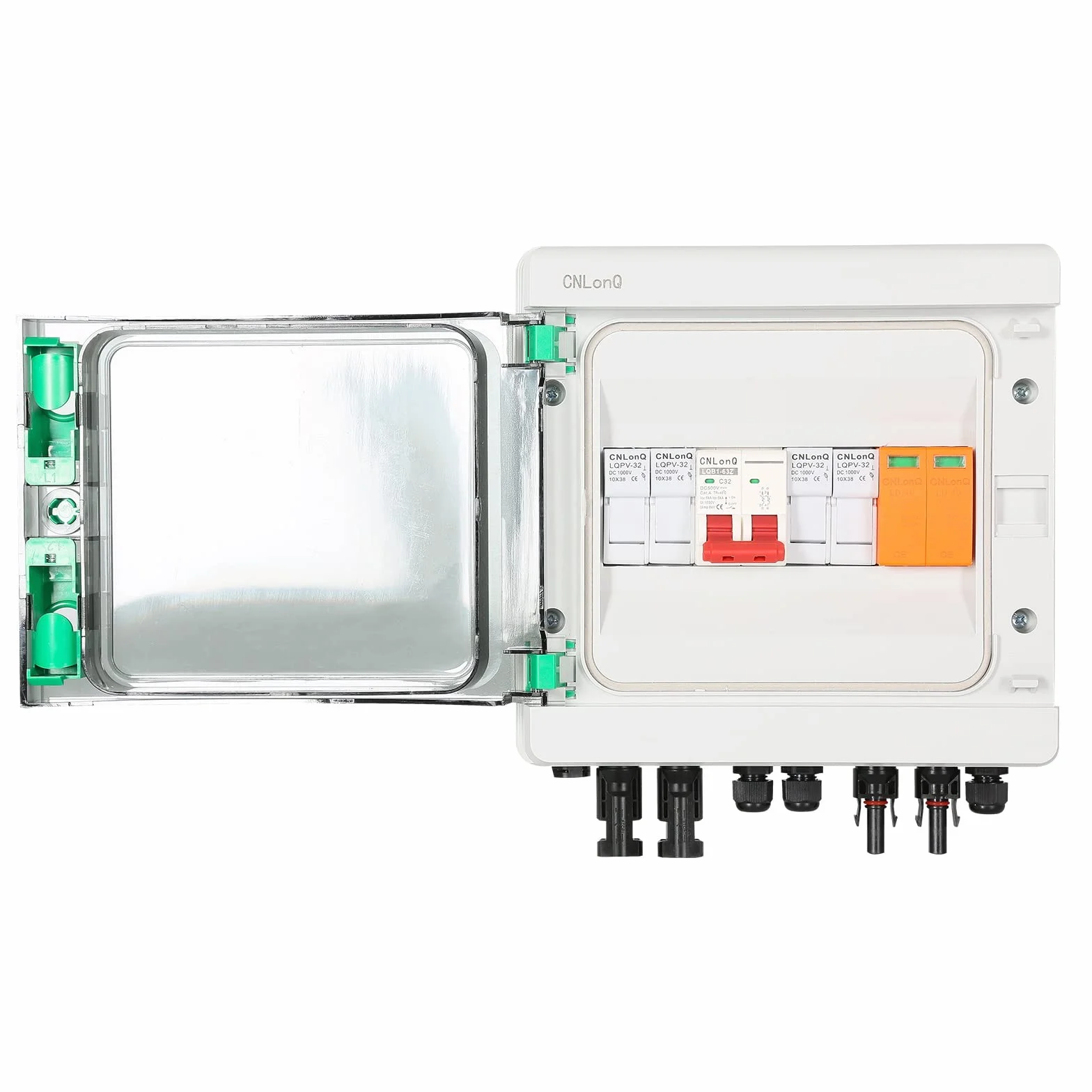 Caja Combinadora Fotovoltaica Con Disyuntor de 32A, Pararrayos y Conector Solar, Para Sistema de Panel de Red de Encendido/Apagado 500V, 2 in 1 out 2