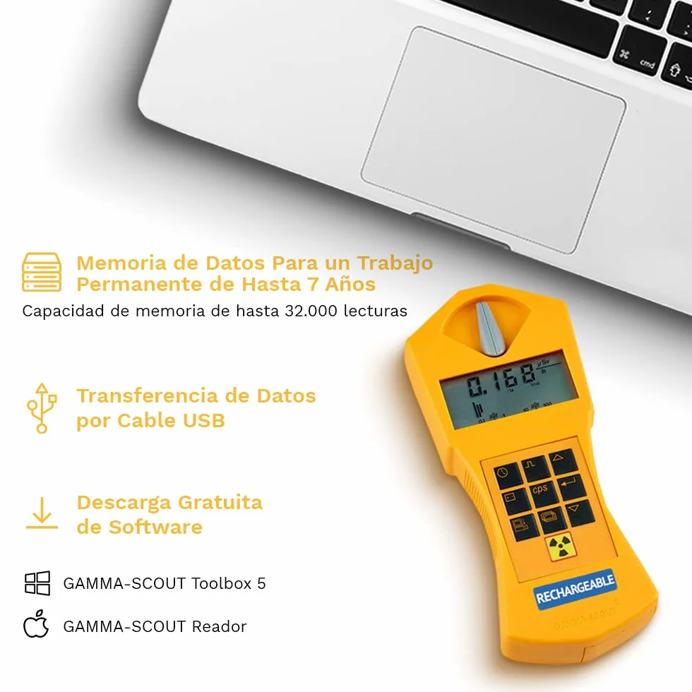 Rechargable | Contador Geiger para radiactividad con batería recargable, dosímetro personal, medidor de radiación incl. interfaz USB y software de evaluación