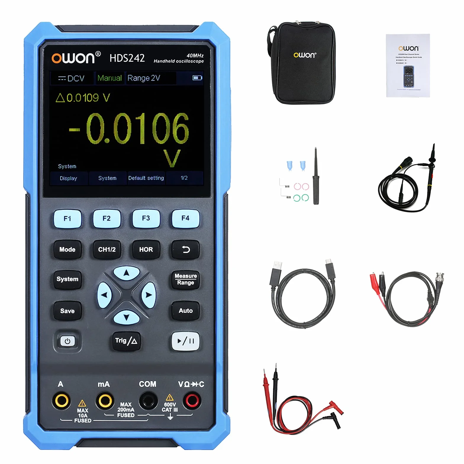 OWON HDS242 Mano Digital Osciloscopio Multimetro 2 Canales USB TipoC 40 MHz 3.5 / LCD Prueba Metro