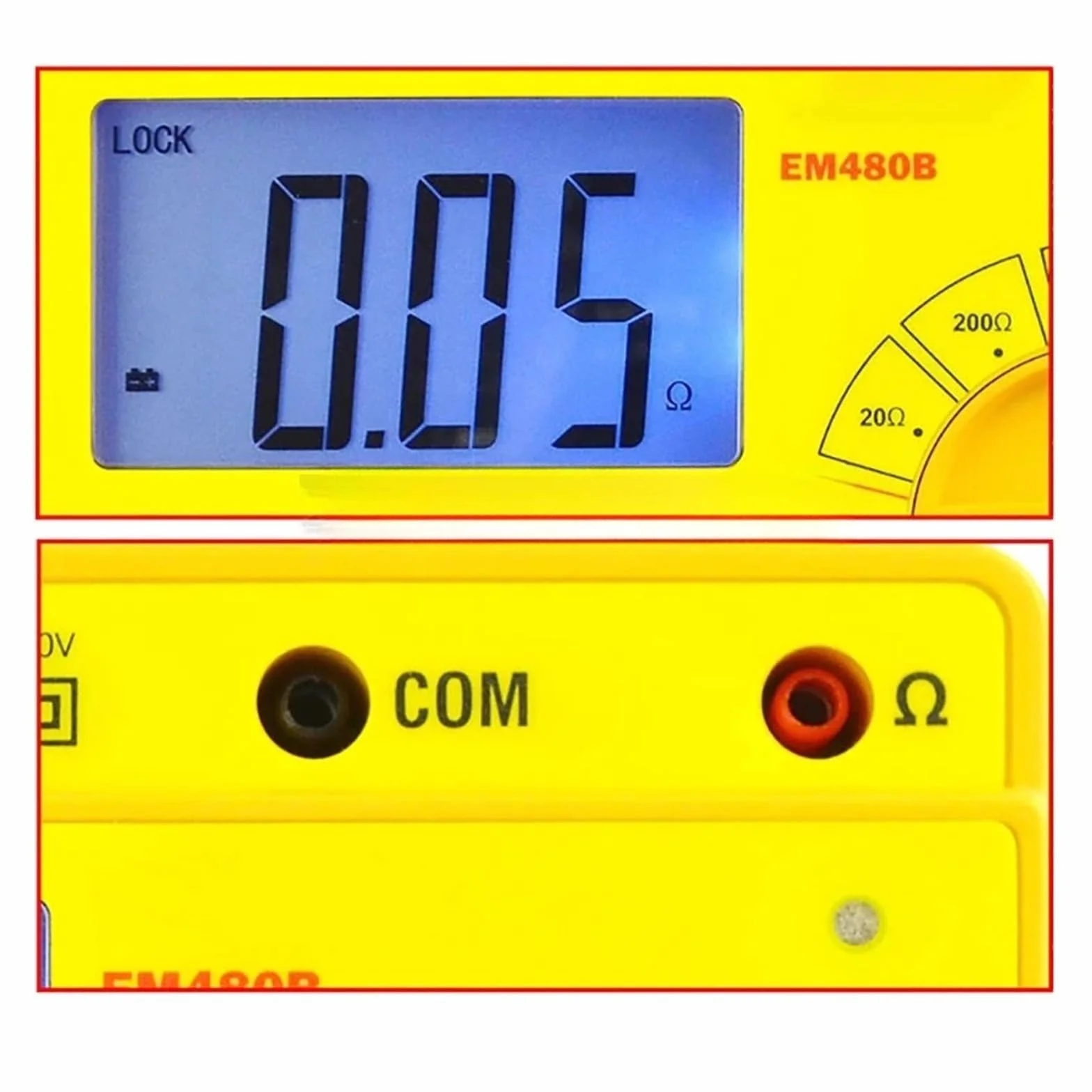 Medidor de impedancia de audio digital, rango de prueba: 20 Ω/200 Ω/2000 Ω, medidor de resistencia, frecuencia de prueba de 1 kHz, retención de datos EM480B Múltiples escenarios de aplicación
