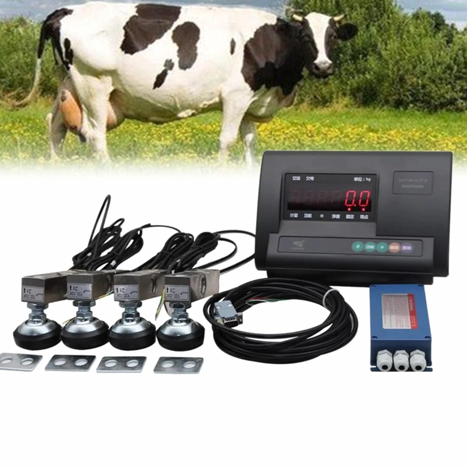 Kit de báscula para ganado, báscula electrónica de piso con celda de carga de compresión de viga de acero para ganado vacuno, cabras, cerdos, caballos y ovejas con indicador de pesaje ,2T/0.5KG