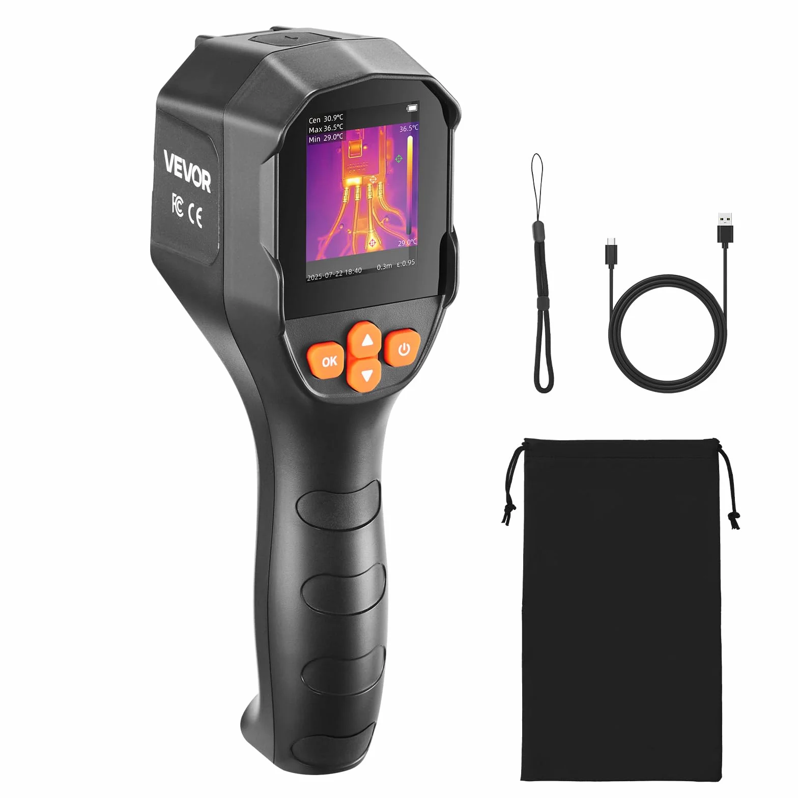 VEVOR Cámara Térmica de Mano Resolución TISR de 240x180, Cámara Termográfica Resolución IR de 96x96, Frecuencia de Actualización de 25 Hz, Rango de Temperatura de -20°C a 550°C, 4 Modos de Imagen