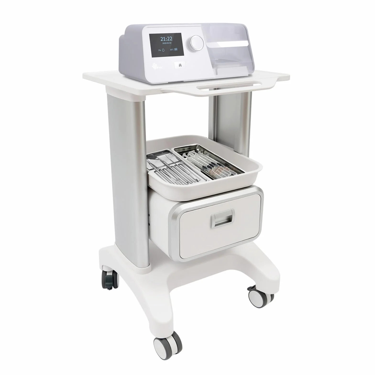 Carro médico con cajón y estante, 100 kg, carro de servicio para laboratorio clínica hospital