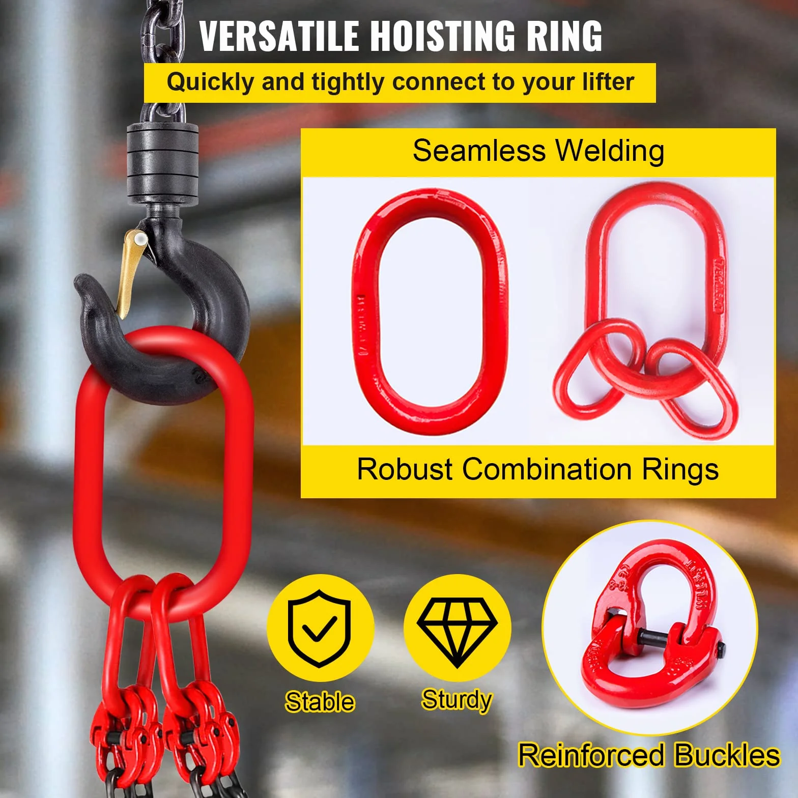 VEVOR Cadenas de Elevación de 4 Patas G80 Acero Aleado 3 m 8 mm 5 t