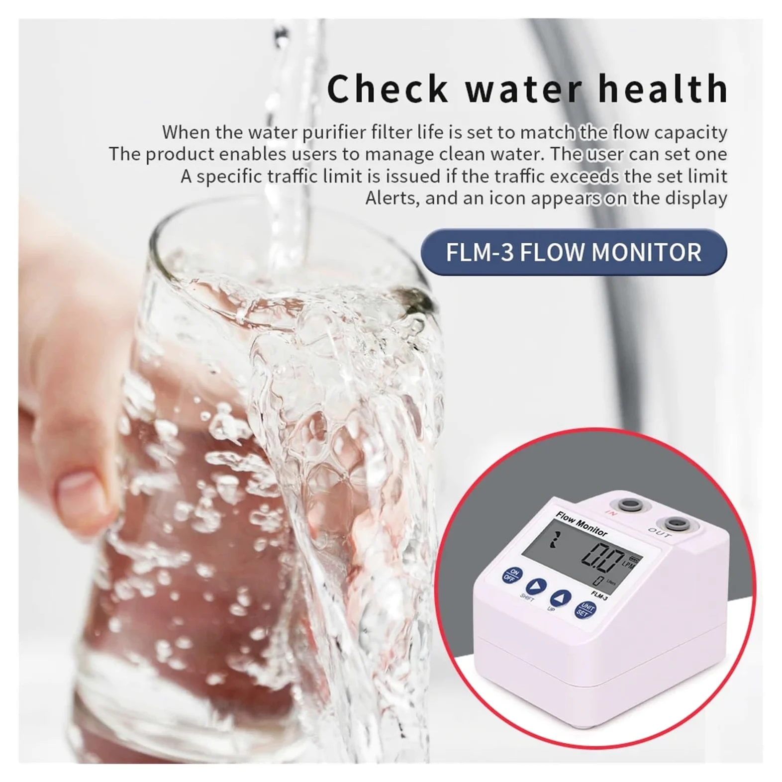 Medidor de Flujo de Agua, Medidor de Flujo de Agua Purificador de Agua Medidor de Flujo Alarma y función de Ahorro de energía Filtro Sensor de Flujo de Agua Monitor 1/4 Pulgada