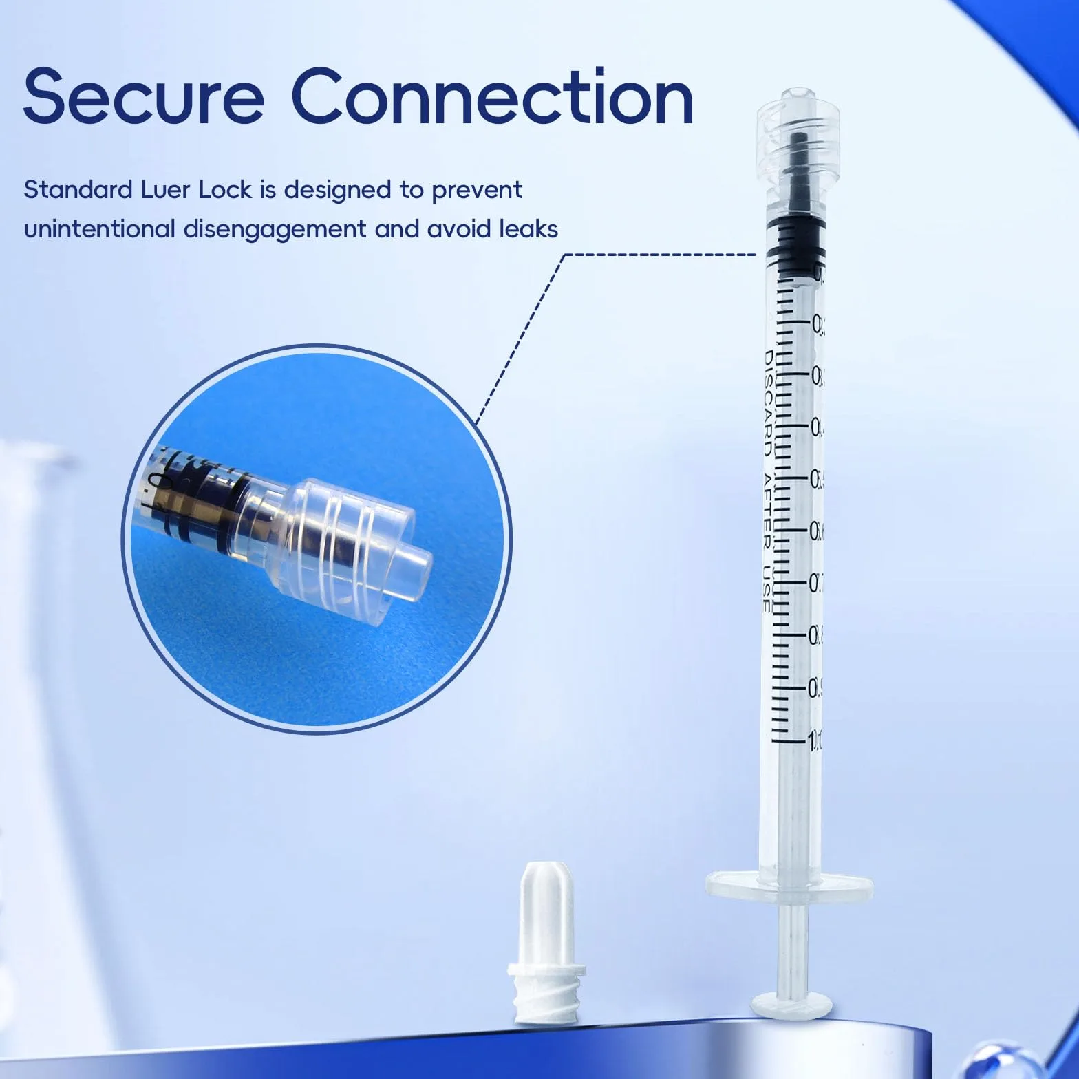 Jeringa Luer Lock de 1 ml (sin aguja), estéril, envuelta individualmente, paquete de 20, medición precisa de líquidos, diseño a prueba de fugas