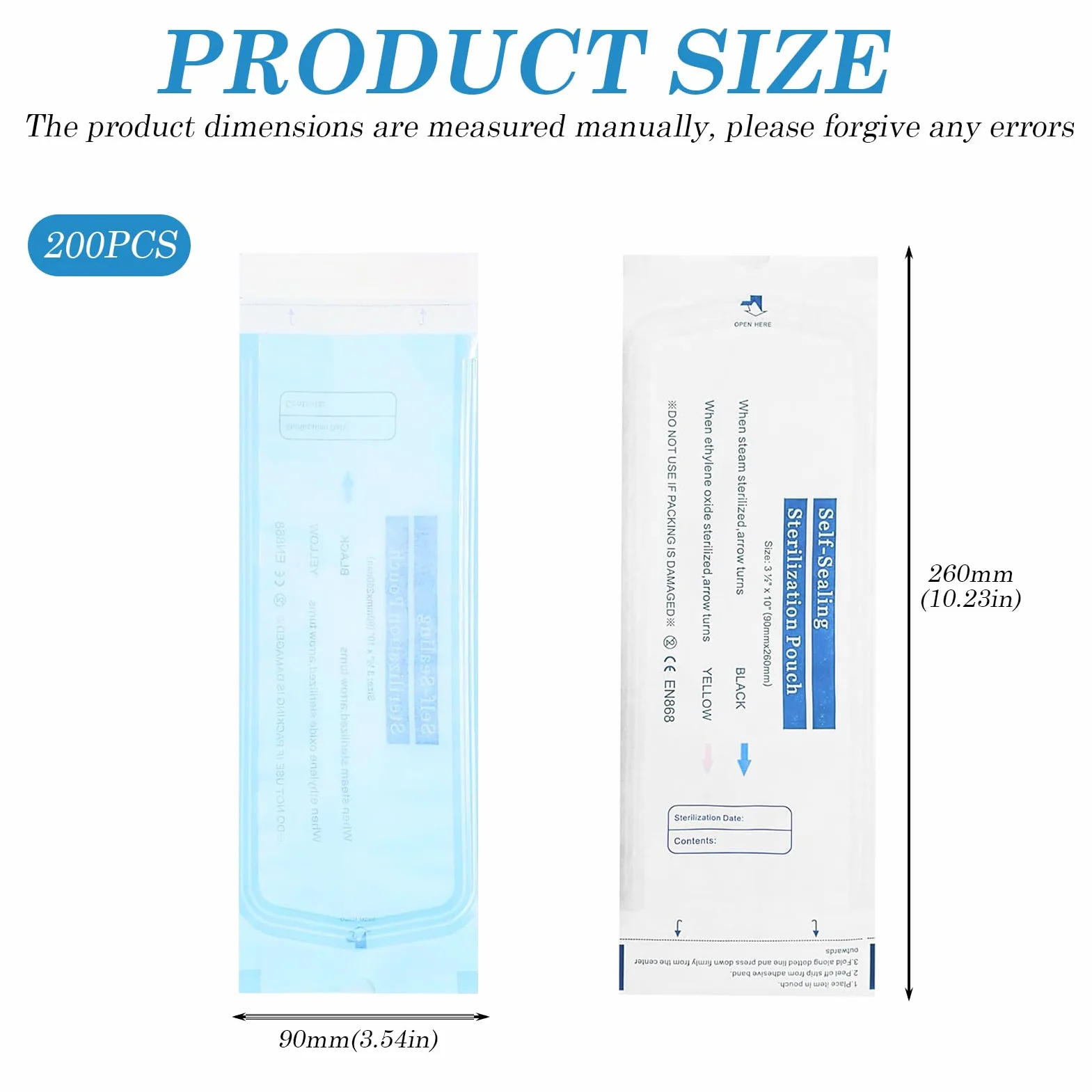 Bolsa Autosellante para Esterilización 90x260mm Desechable para Herramientas Dentales