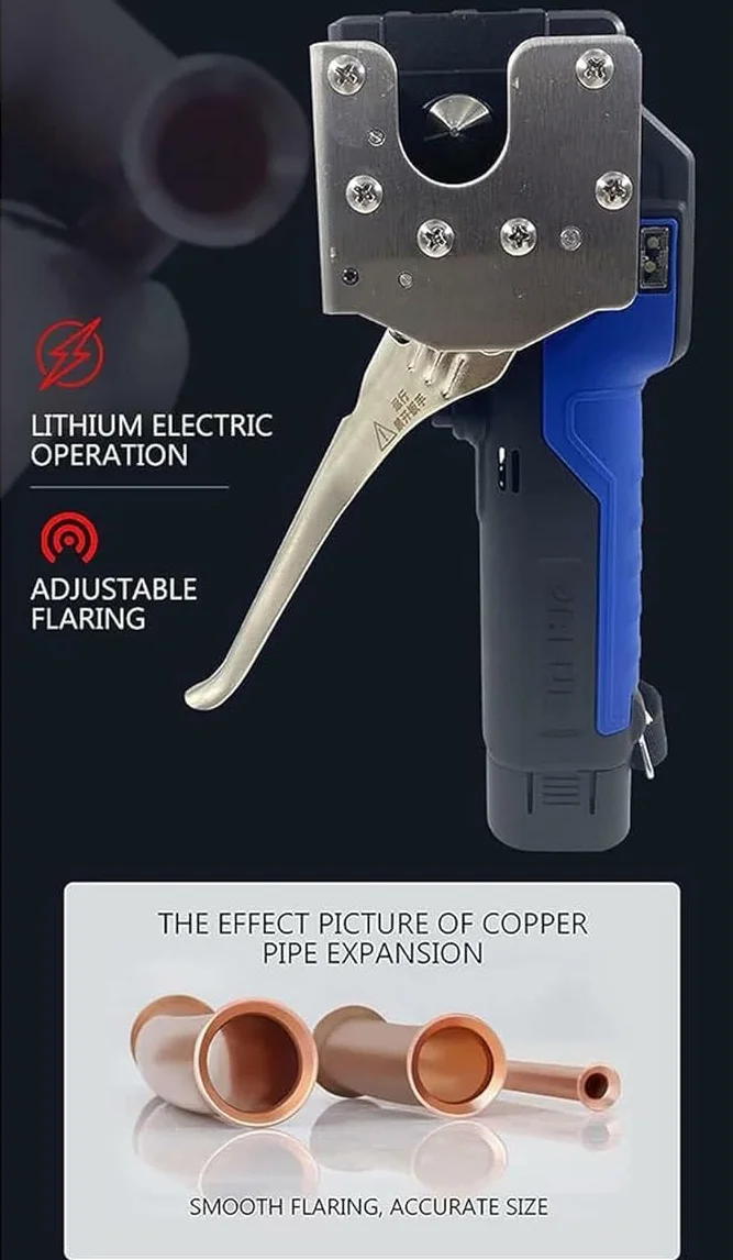 Abocardador Regulable para Tubos de Cobre de Aire Acondicionado Profesional, herramienta de expansión de tubo de 1/4"-3/4" con luz LED, herramienta de abocardado de tubo excéntrico de 45°, （9chucks）
