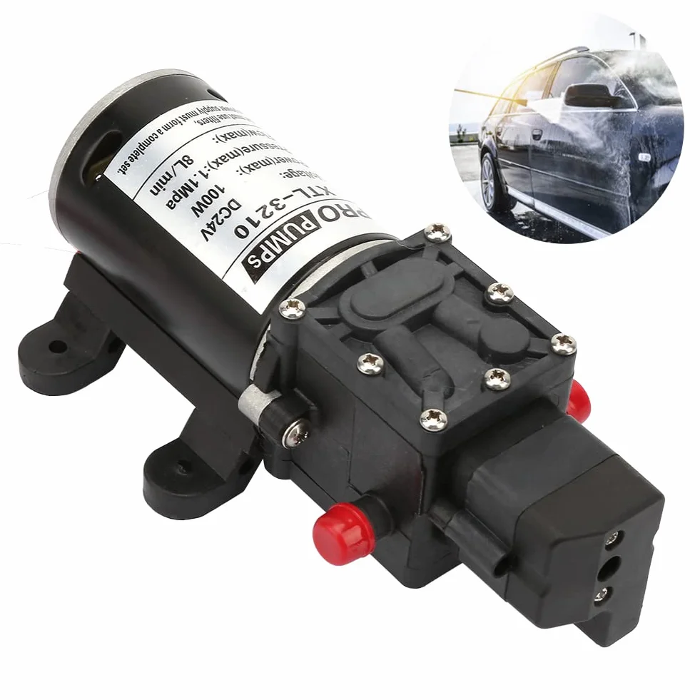 Bomba de Microdiafragma 24V 100W 8L/M Alta Presión Interruptor Autocebante para Equipos Industriales y Limpieza